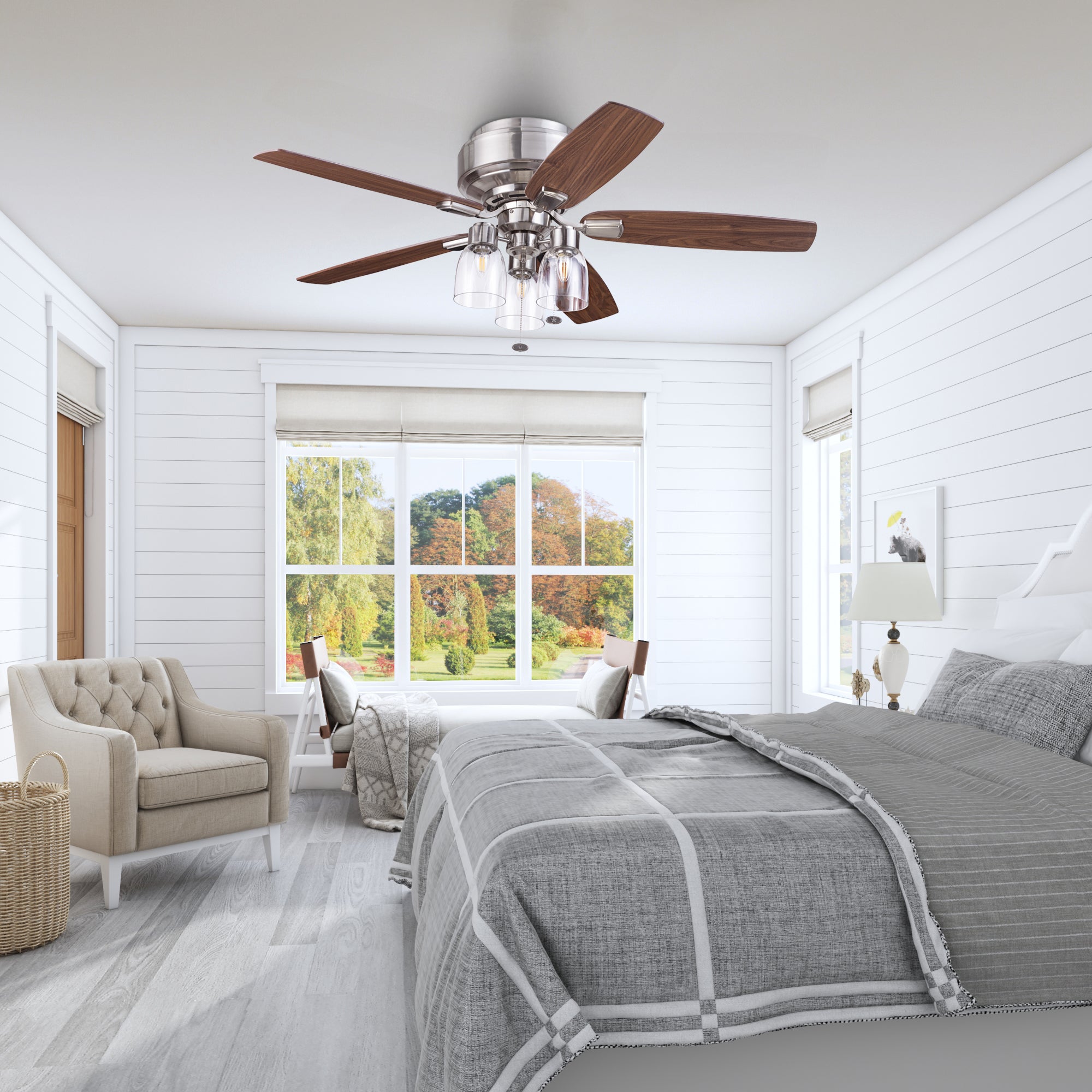 52 Inch Magonia Brushed Nickel Ceiling Fan with Pull Chain & Quick Attach™ - Perfect for Living Room, Bedroom, and Outdoor Spaces
