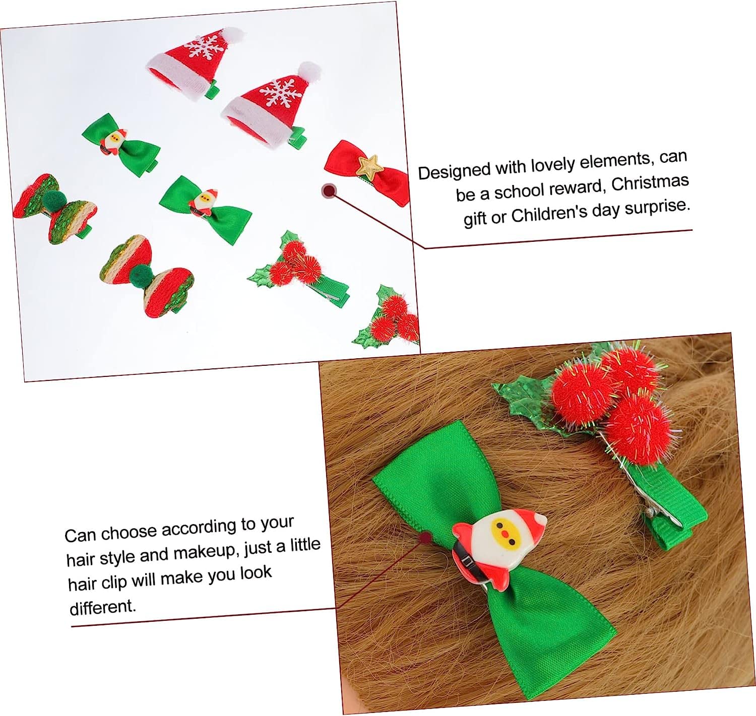MIFANI 10pcs Christmas Hair Clips for Women & Kids - Cute Santa Hairpins, Bow Barrettes, Duckbill Hair Clips - Perfect for Holiday Parties, Gifts & Daily Hair Styling