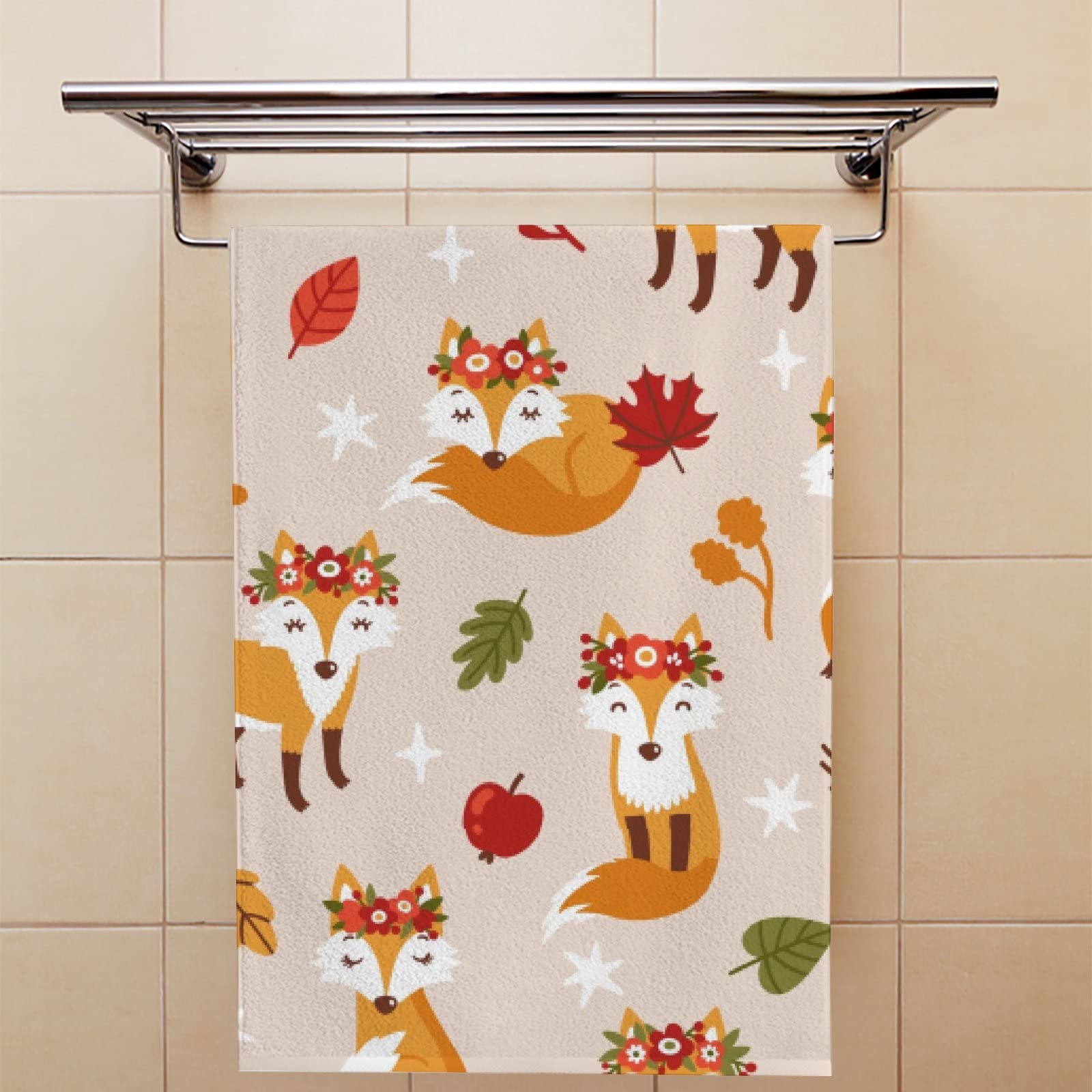 Soft Quick-Dry Fox Print Bath & Kitchen Towels 2-Pack - Super Absorbent Face & Hand Towels for Bathroom, Kitchen, and Autumn Home Decor