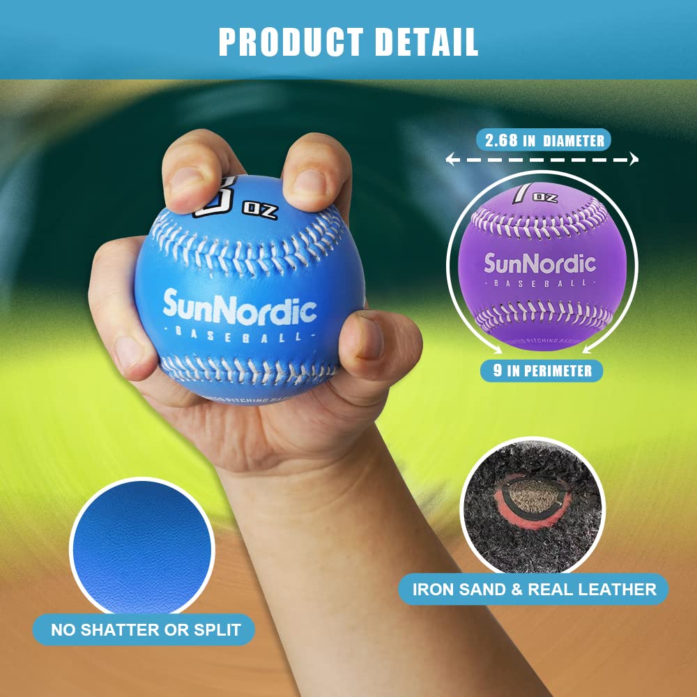 Premium Weighted Baseballs Set of 9 - Variable Weight Leather Baseballs for Pitching Training & Power Improvement | Baseball Bands Included | Suitable for All Skill Levels | Perfect for Baseball Practice, Pitching Drills & Strength Training