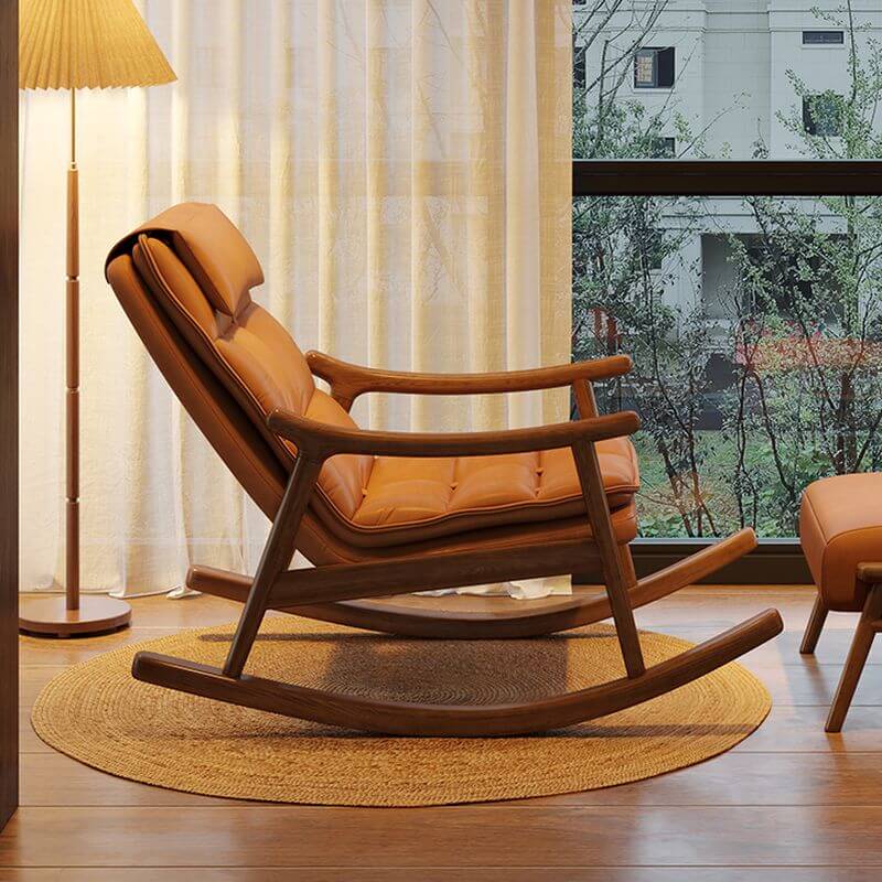 Ergonomic Wood Rocking Chair with Ottoman - Comfortable Couch for Living Room, Nursery & Porch - Perfect for Relaxing, Nursing & Reading