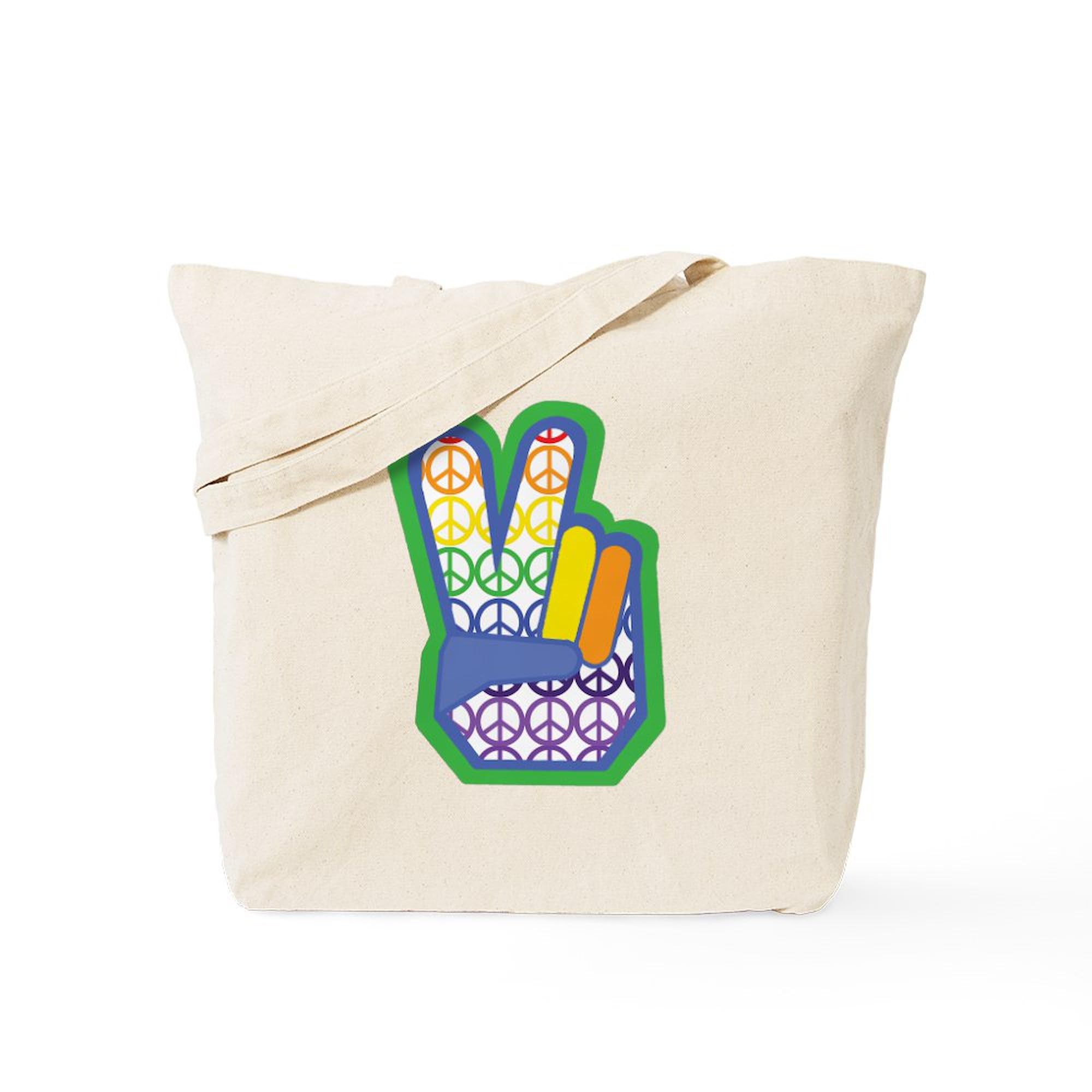 Rainbow Peace Sign Canvas Tote Bag - Eco-Friendly Reusable Shopping Bag for Groceries, Beach & Daily Use | Natural Cotton Handbag for Women & Men