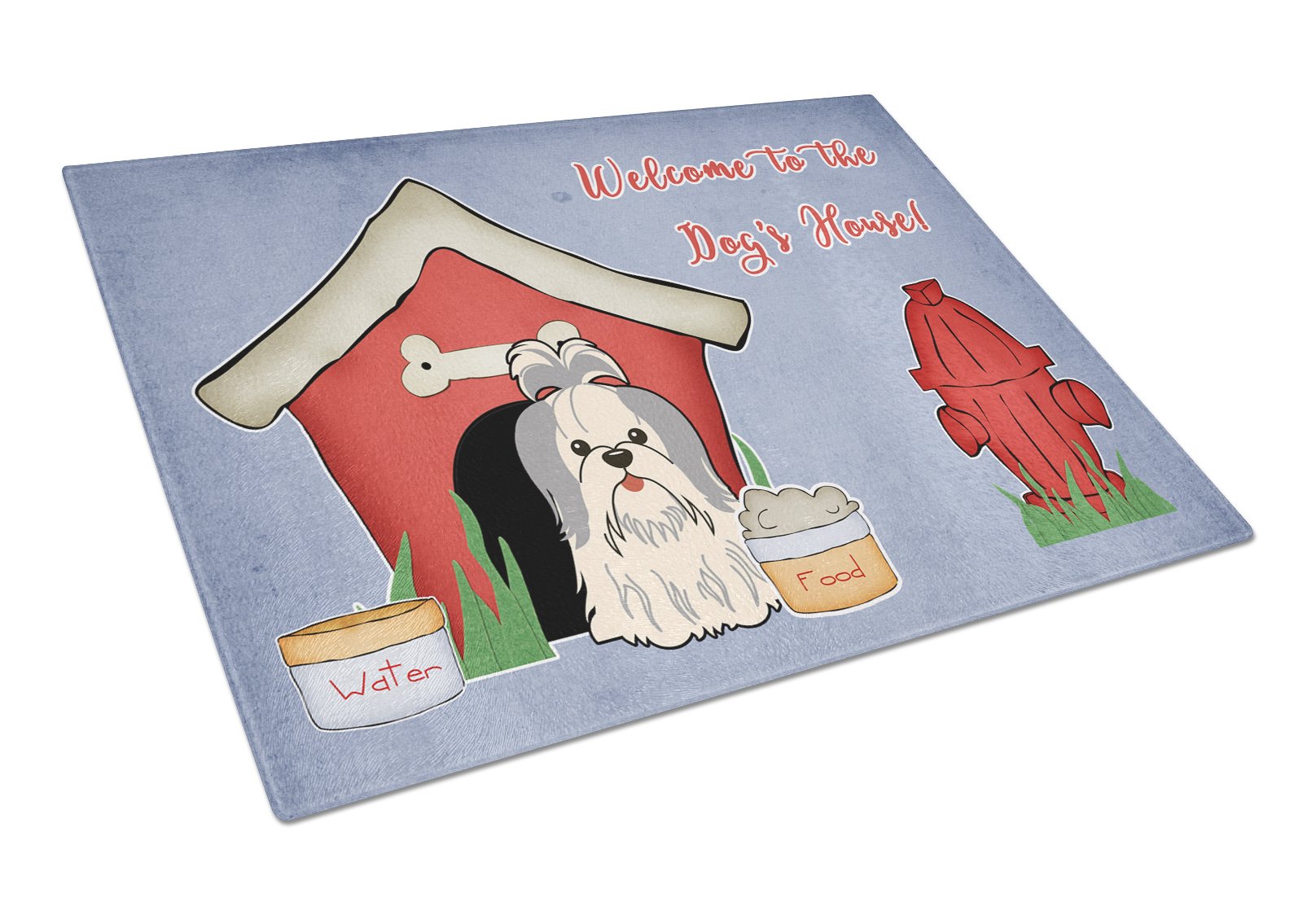 Shih Tzu Dog House Collection Silver White Tempered Glass Cutting Board - Large Decorative Kitchen Chopping & Serving Board for Fruits, Cheese & Charcuterie - Perfect for Entertaining & Home Decor