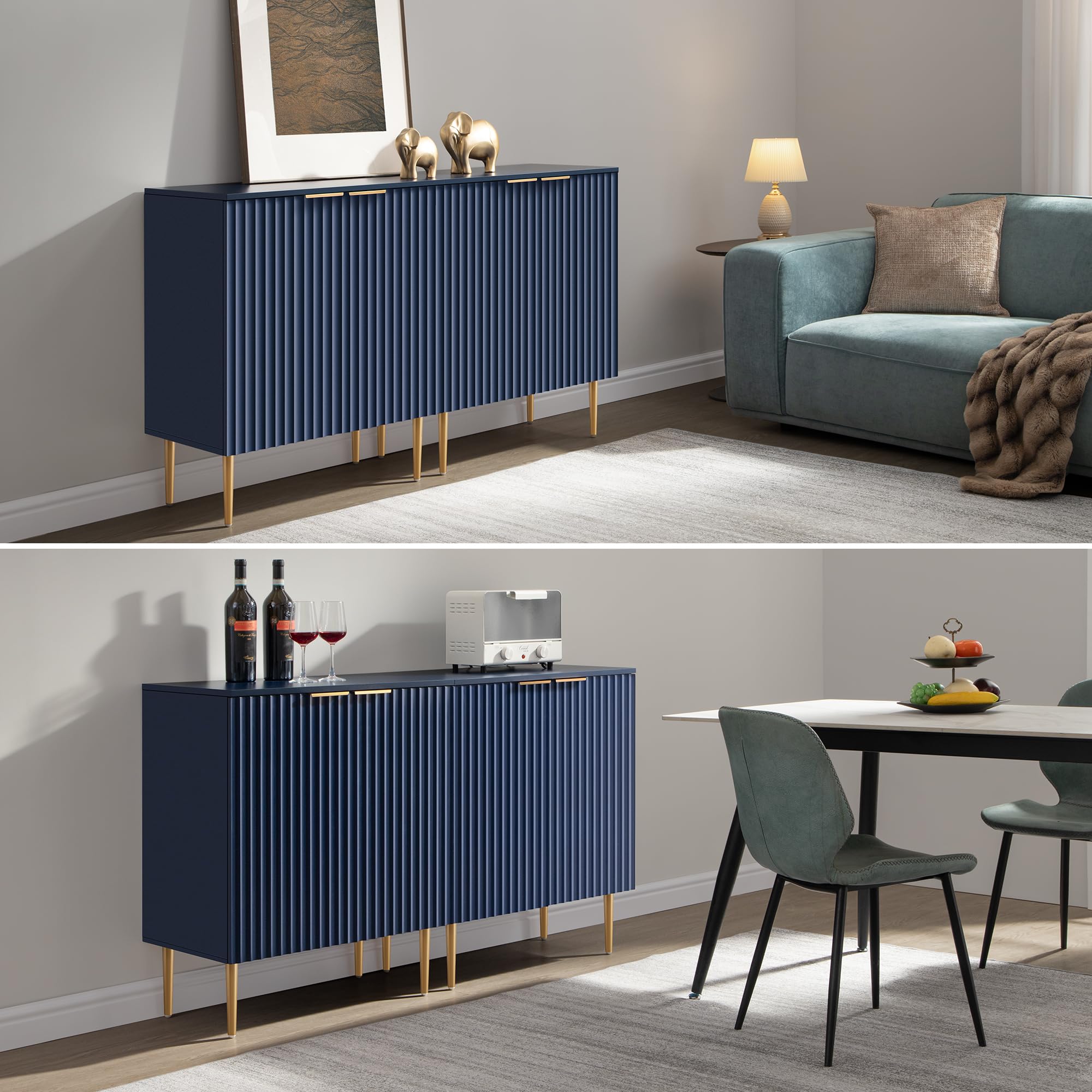 Modern Navy Blue Accent Cabinet with Doors & Adjustable Shelf - Buffet Table, Credenza, Coffee Bar for Kitchen, Living & Dining Room | Stylish Storage Solution for Home Decor & Entertaining