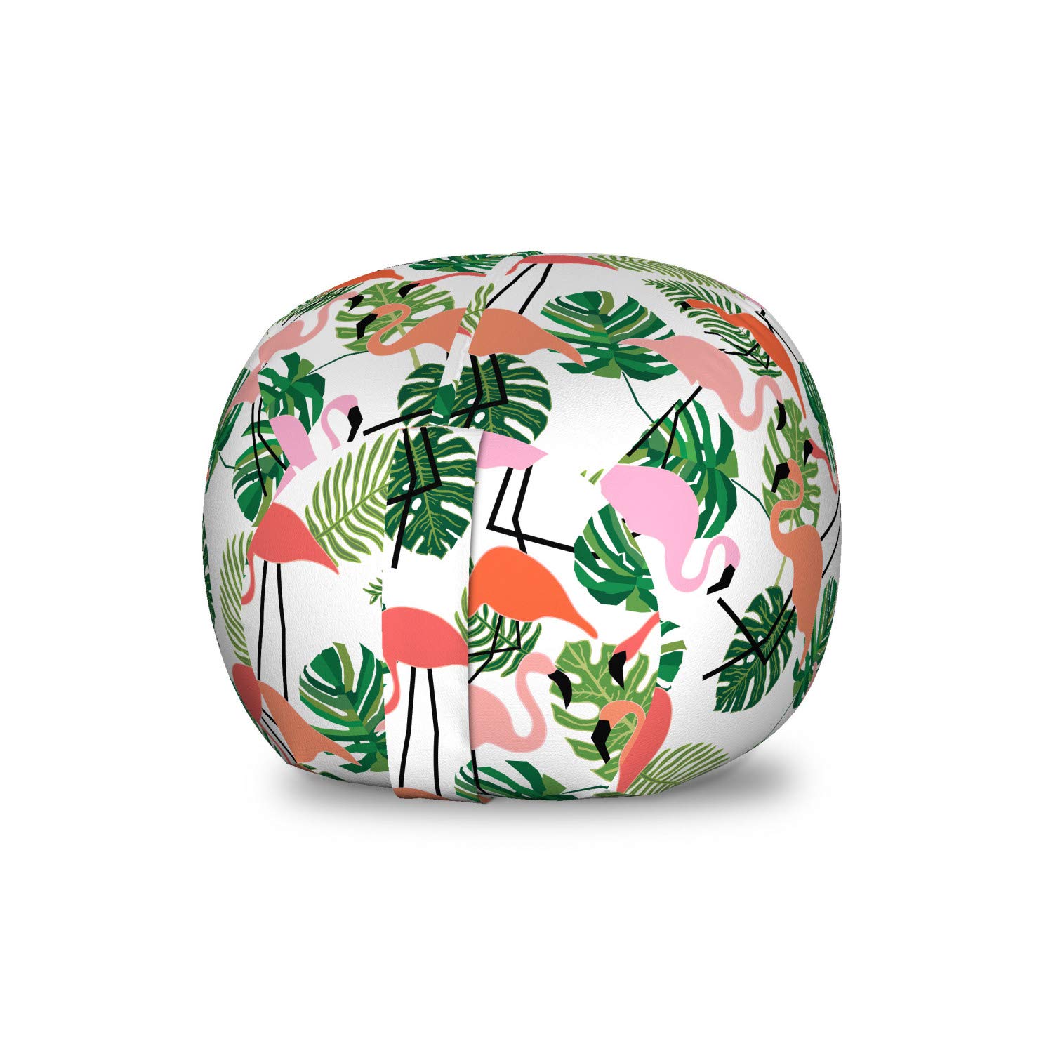 Ambesonne Tropical Storage Toy Bag Chair - Flamingo & Monstera Leaves Hawaiian Jungle Design, Washable Stuffed Animal Organizer, Small Size Salmon Pink | Perfect for Kids' Room, Nursery, Playroom & Beach Toy Storage