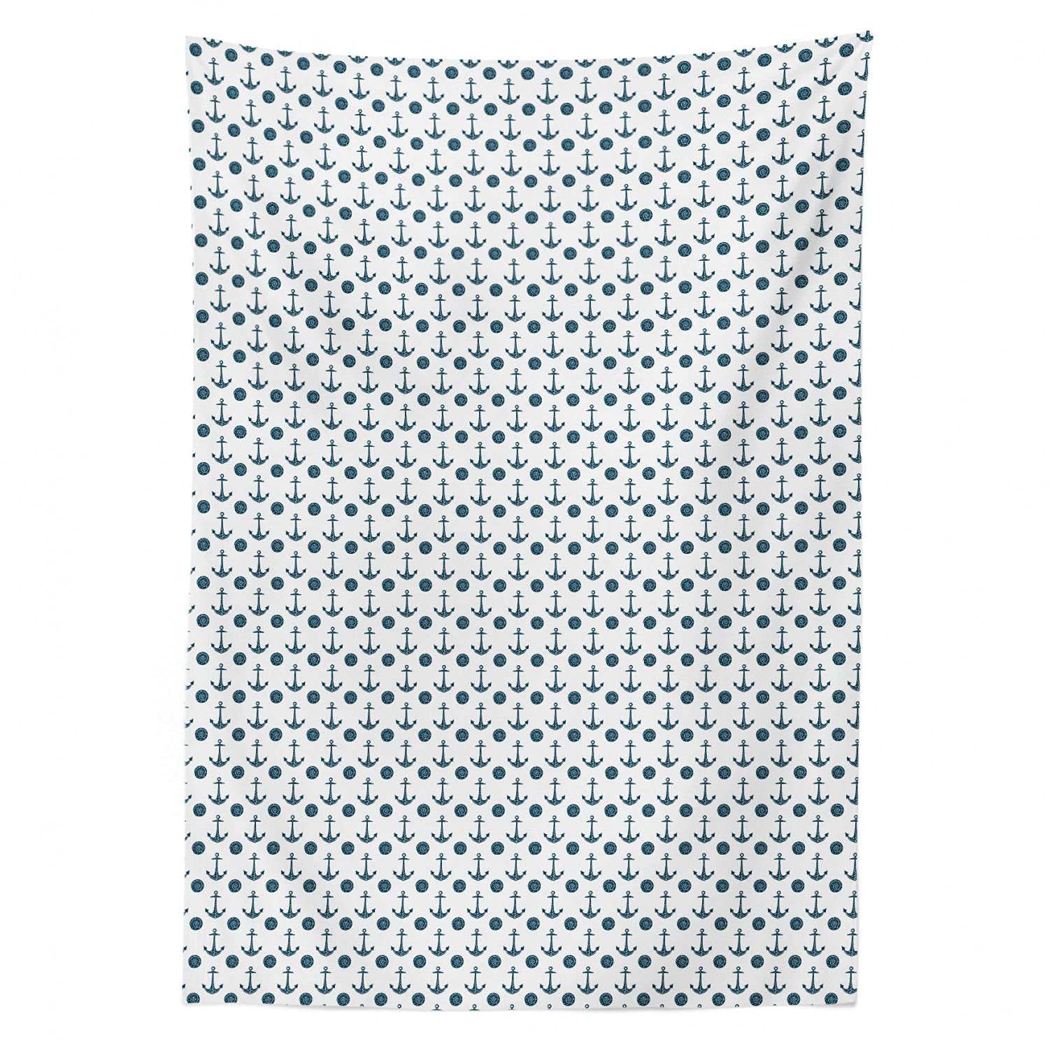 Ambesonne Nautical Blue Tablecloth - Monochrome Anchor & Shell Pattern Satin Dining Table Cover, 60
