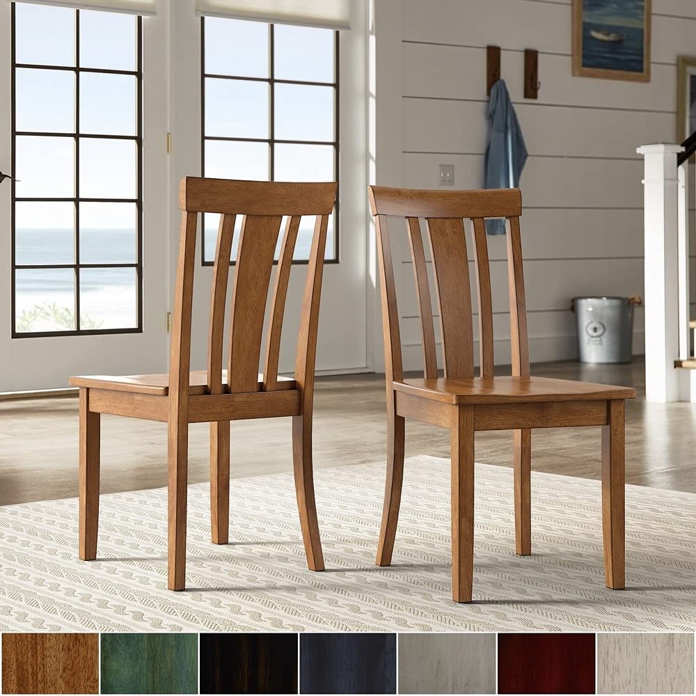 Classic Inspire Q Wilmington II Slat Back Wood Dining Chairs - Set of 2, Antique Green Wood Finish - Perfect for Kitchen, Dining Room & Farmhouse Decor