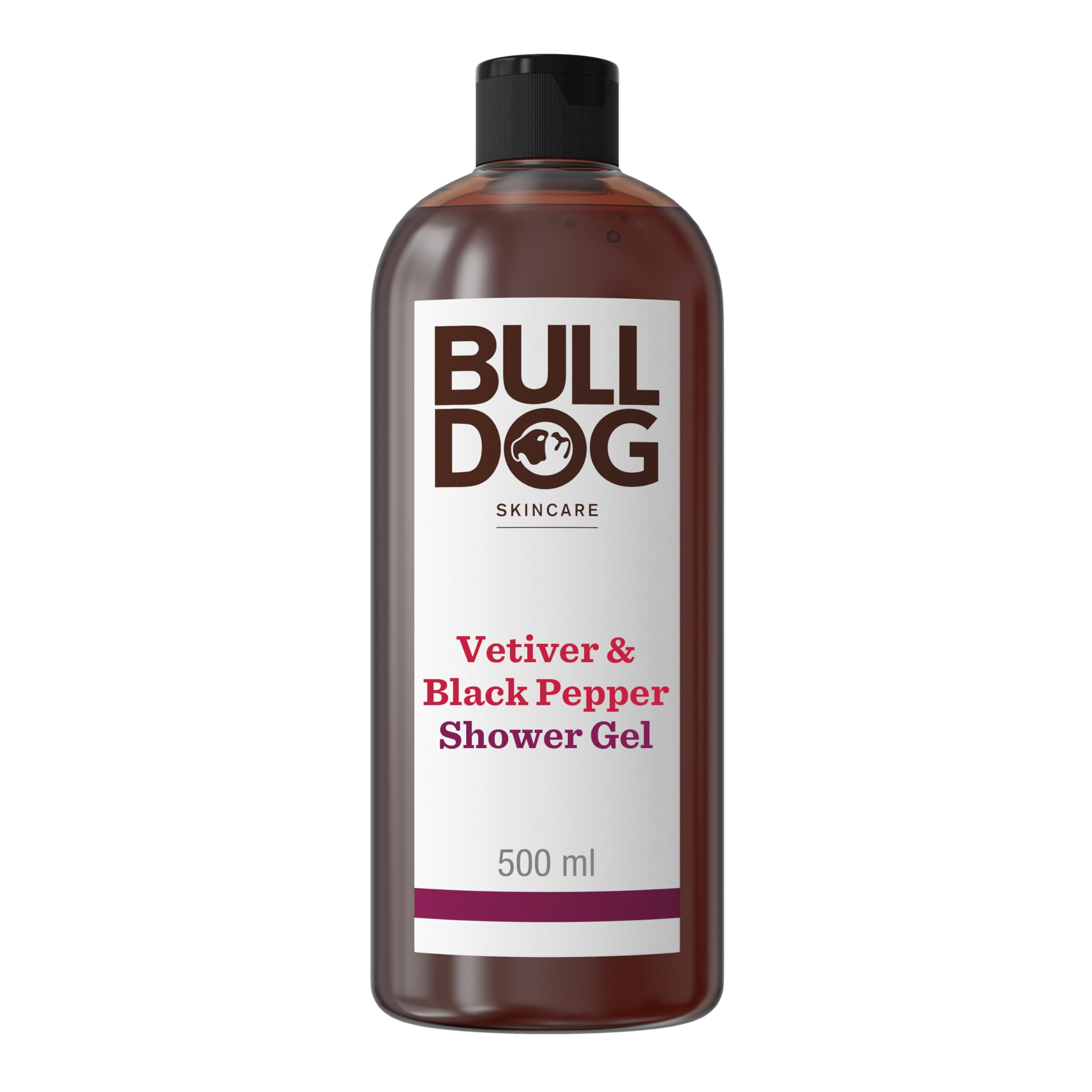 Bulldog Skincare Vetiver & Black Pepper Shower Gel for Men - Natural & Refreshing Body Wash, 500ml | Hydrating & Invigorating for Daily Shower Routine