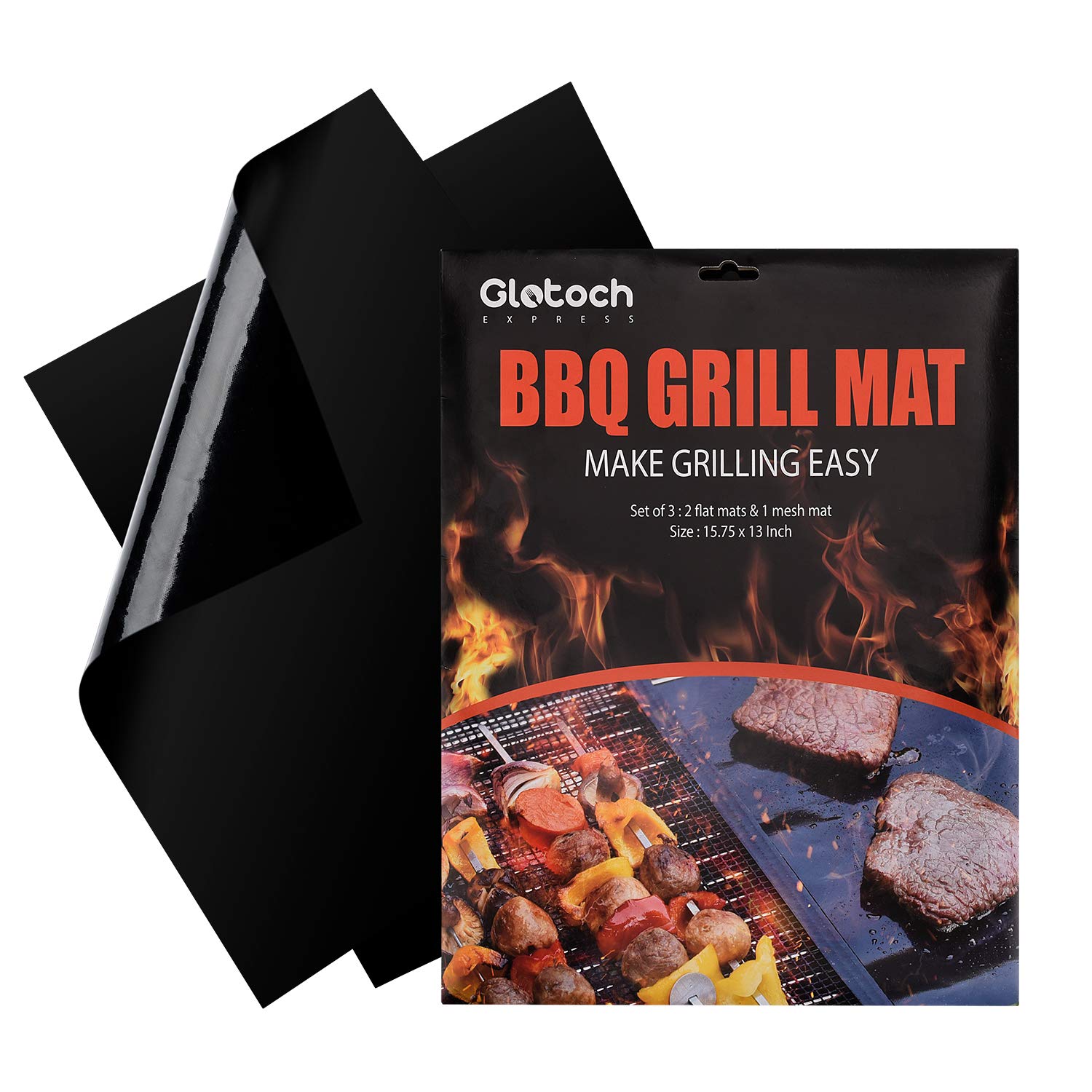3-Pack Non-Stick BBQ Grill Mats - Heavy Duty, Reusable & Dishwasher Safe for Gas, Charcoal & Electric Grills - Perfect for Backyard BBQs, Camping & Outdoor Cooking