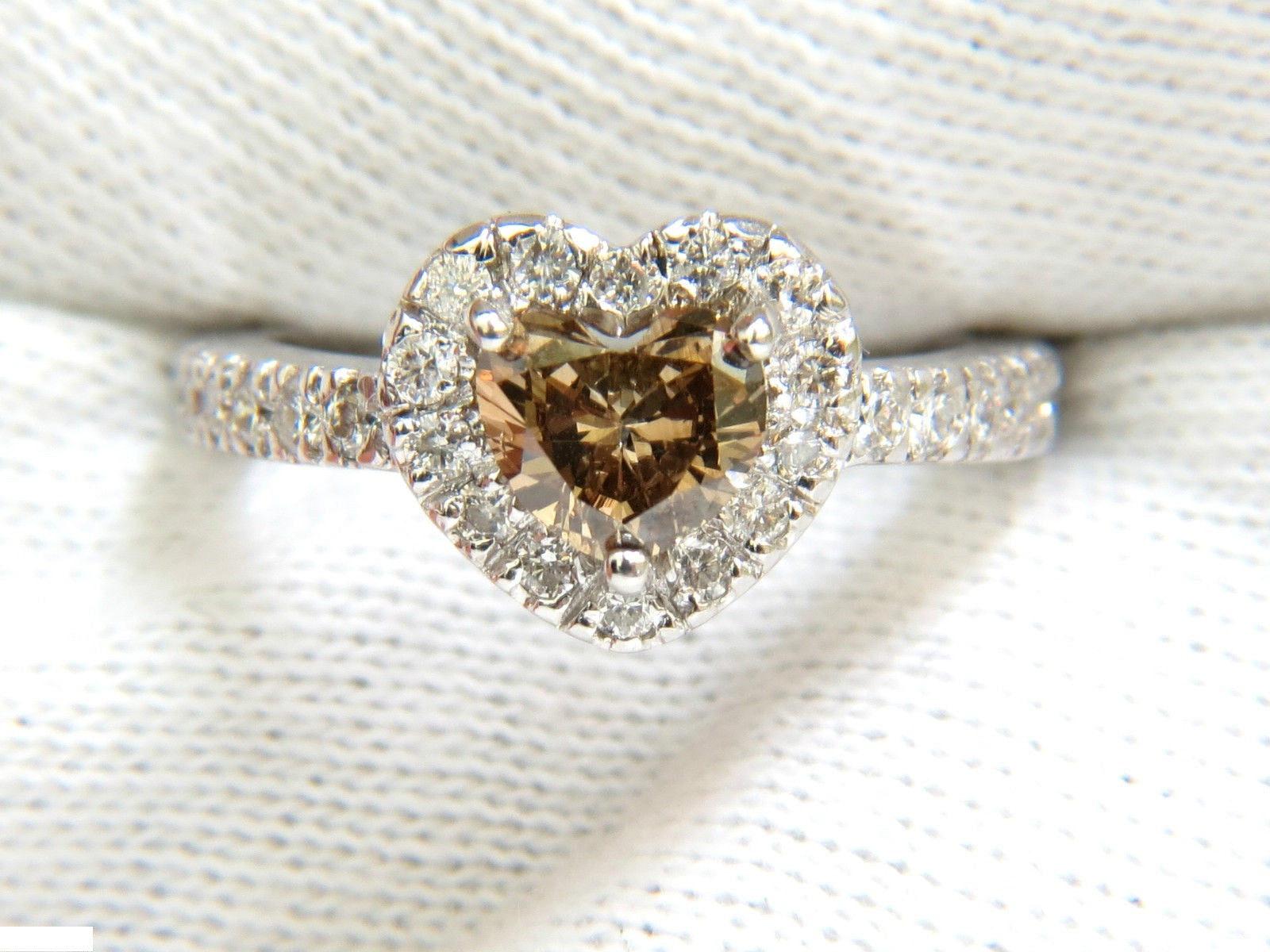 1.37CT Natural Fancy Bright Brown Heart Cut Halo Diamond Ring in 14KT Gold VS Clarity - Perfect for Engagement, Anniversary & Romantic Gifts