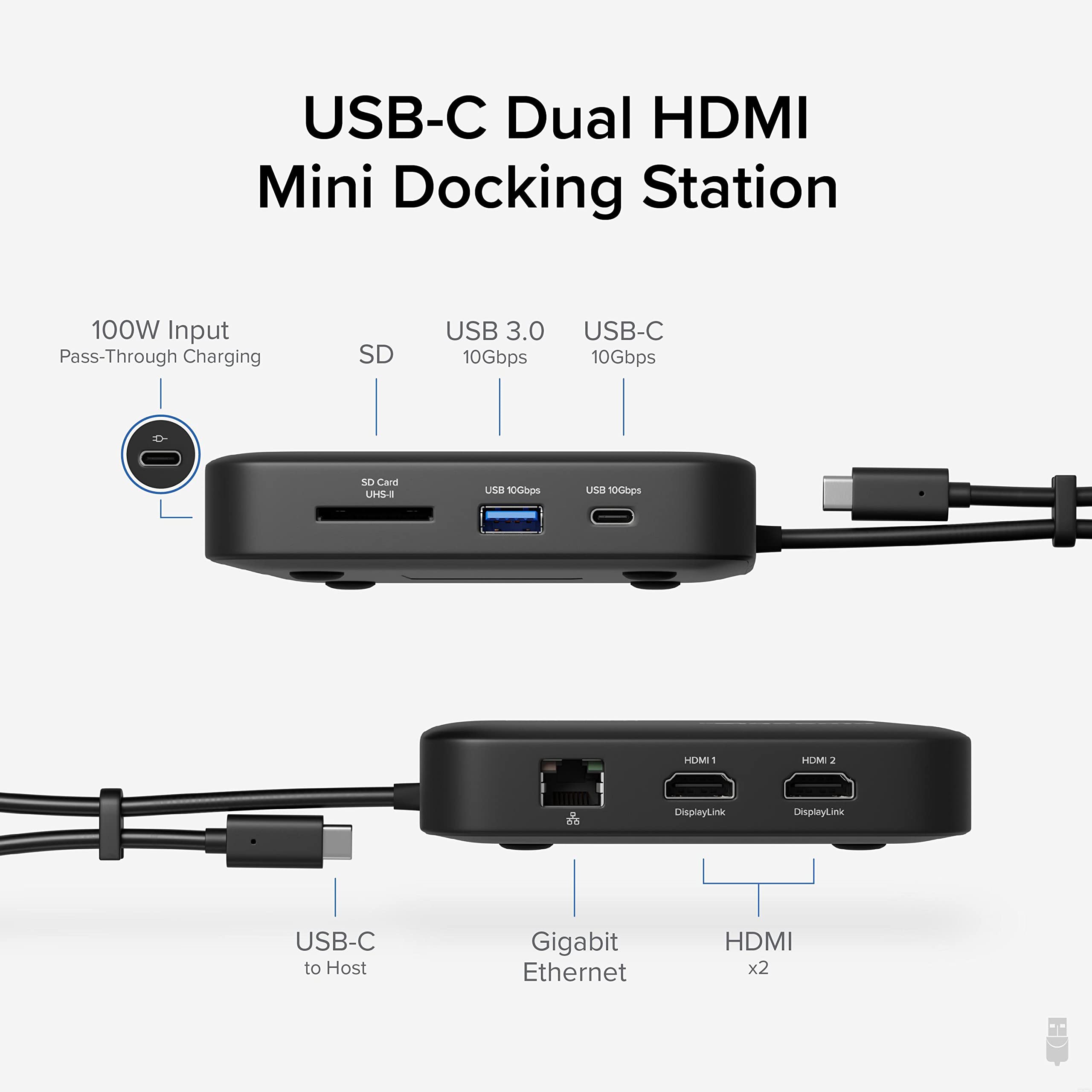 Plugable 7-in-1 USB C Docking Station with Dual HDMI for Mac & Windows - USB4/Thunderbolt 3 Compatible, 100W PD Charging, 2x HDMI 4K, USB-C, Gigabit Ethernet, USB 3.0 & SD Card Reader - Perfect for Home Office & Multi-Monitor Workstations
