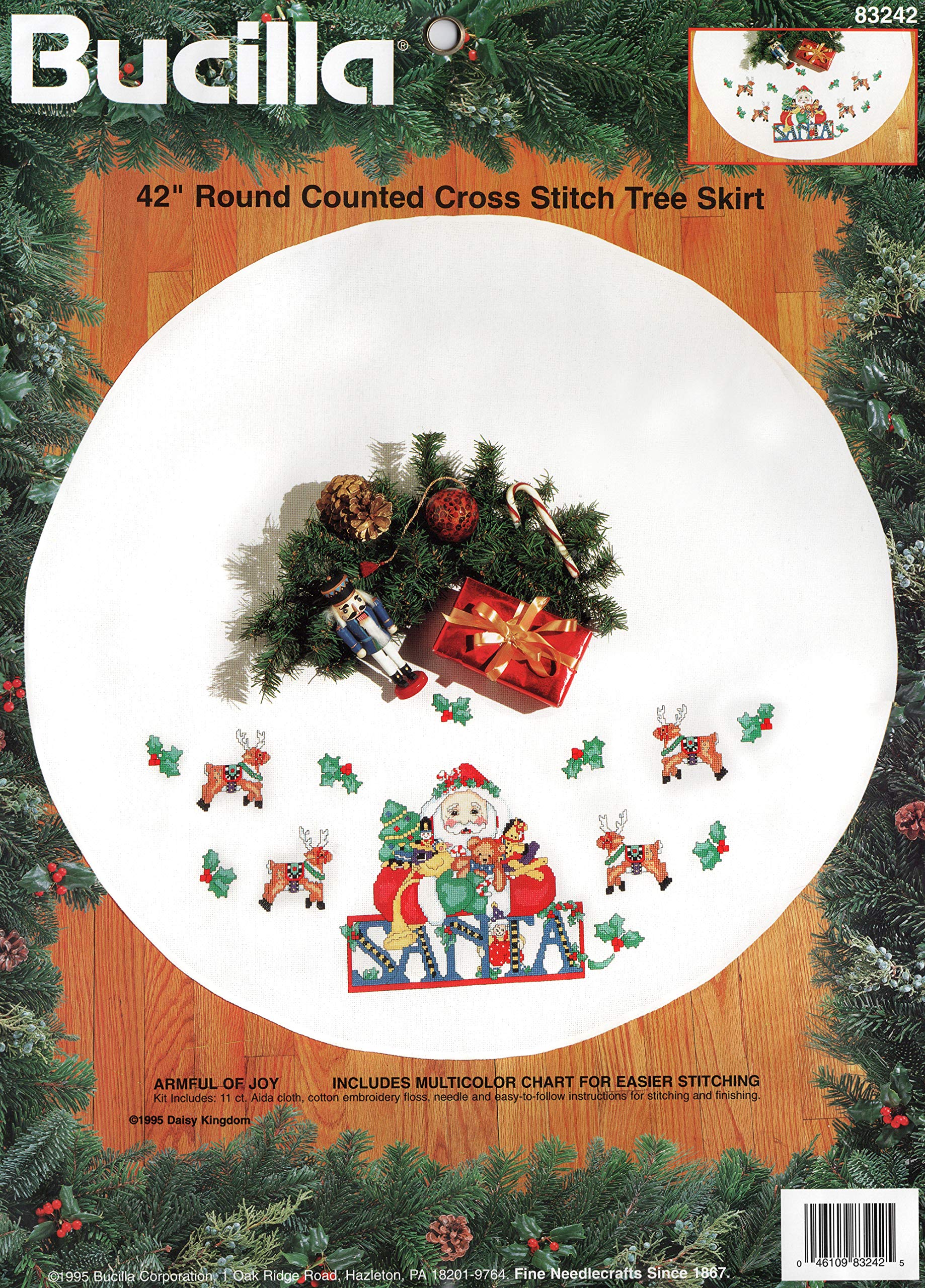 Bucilla Armful of Joy Counted Cross Stitch Christmas Tree Skirt Kit 83242 - DIY Holiday Decoration for Festive Home Decor