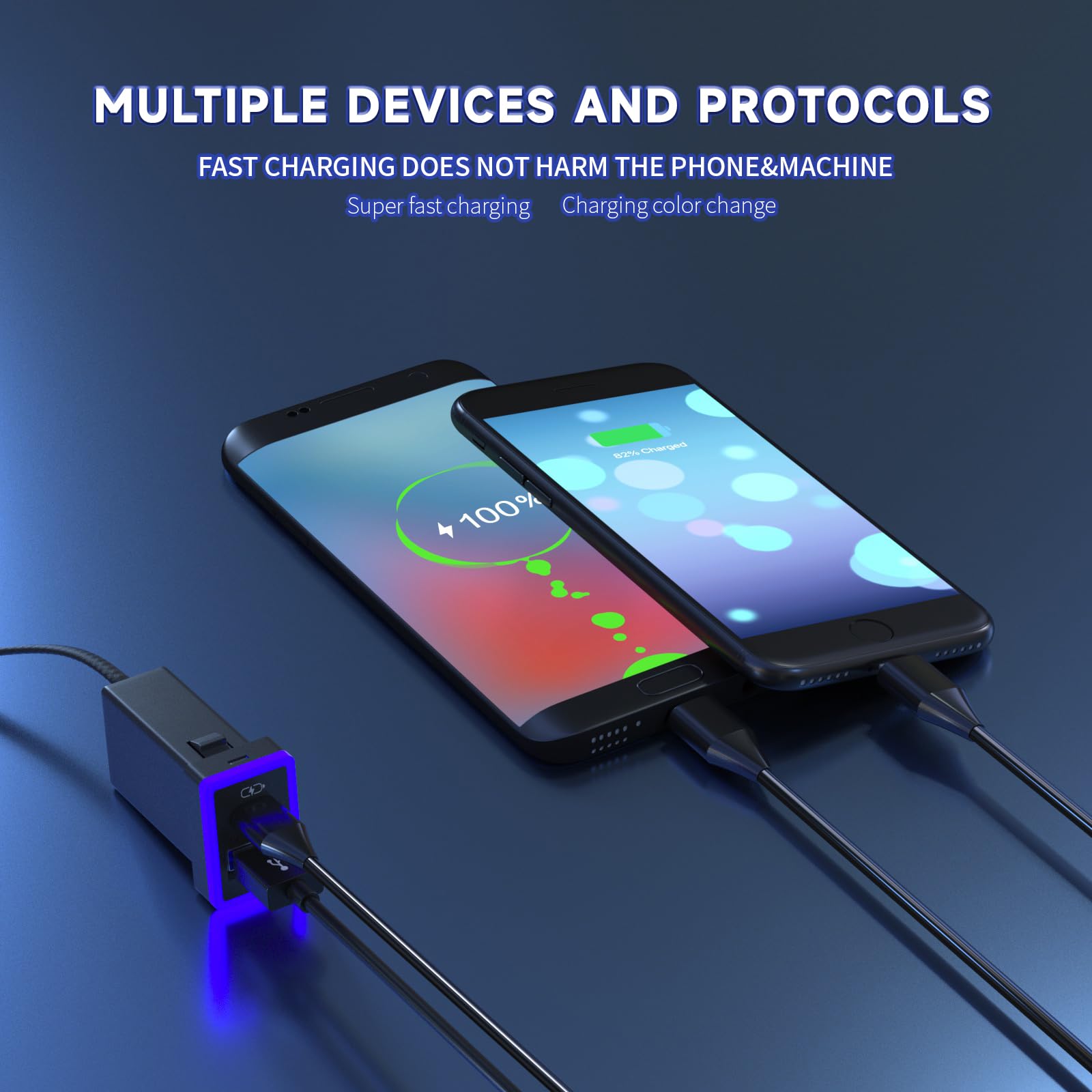 PD QC3.0 Fast Car Charger with Type C & USB Ports - LED Light Display - Compatible with Toyota & Most Smartphones (Blue, 1.3x0.9inch) - Perfect for Road Trips & Daily Commute