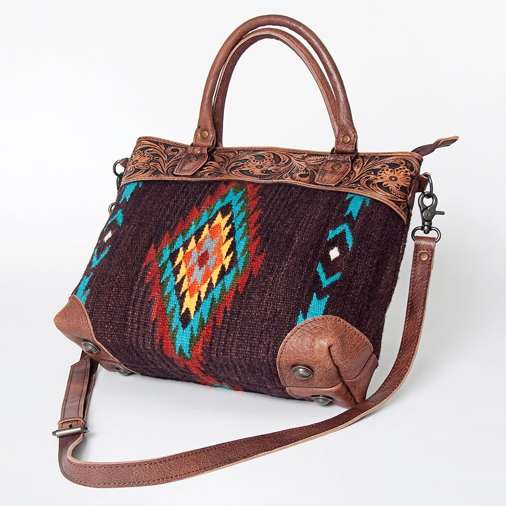 American Darling ADBG835A Genuine Leather Western Tote Bag - Hand Tooled Saddle Blanket Design Women's Purse for Cowgirl Style & Everyday Use