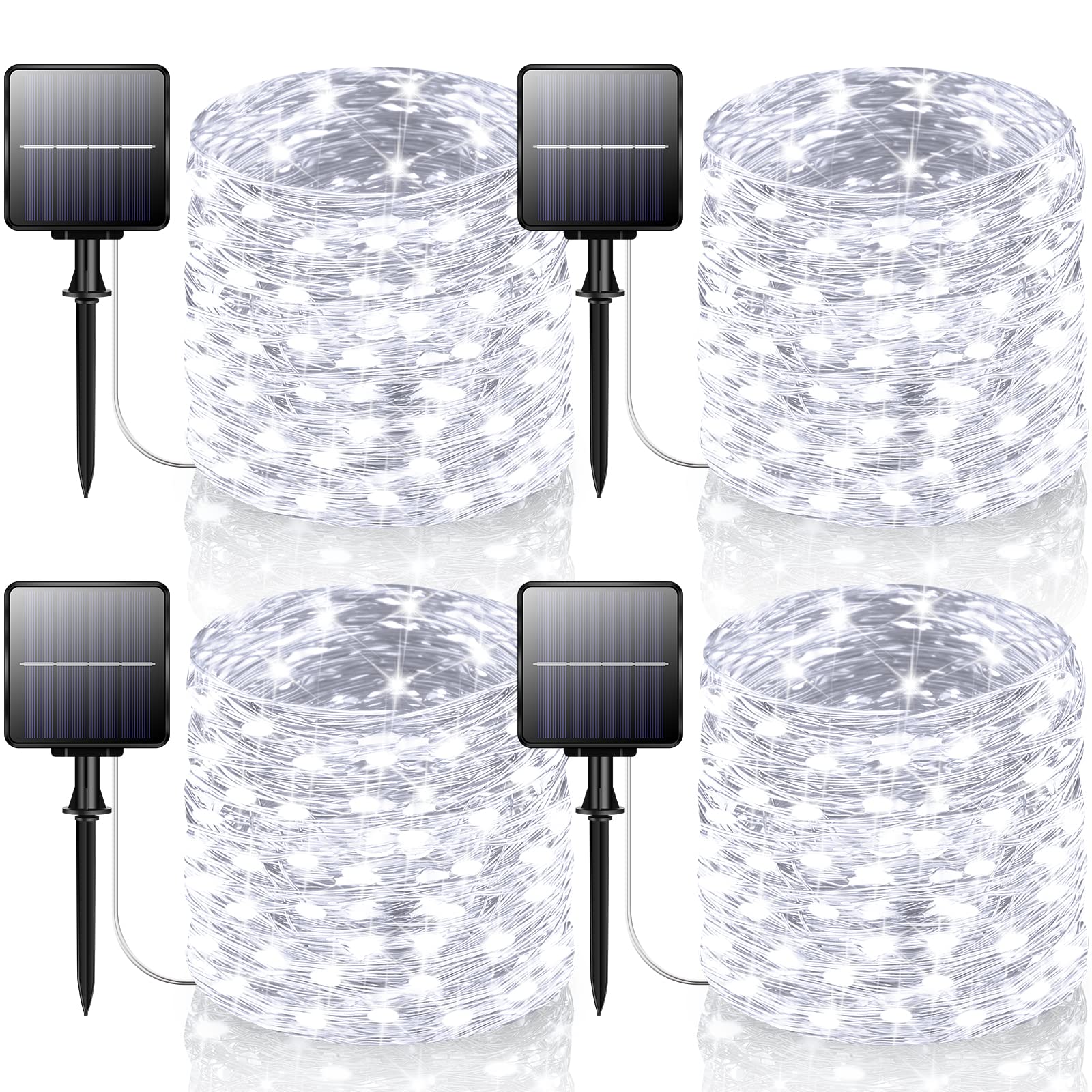 Outdoor Solar Fairy String Lights 288FT Extra Long, 4-Pack 800LED Each 72FT Solar Twinkle Lights Waterproof Silver Wire Lights for Patio, Garden, Christmas, Wedding & Party Decoration (Daylight White) - Perfect for Backyard, Porch, Trees and Outdoor Events