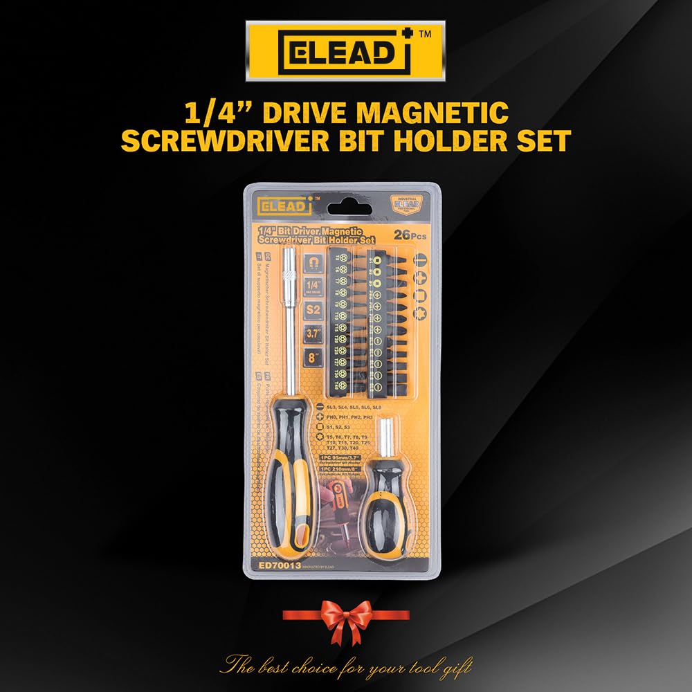 26-Piece Magnetic Screwdriver & Bit Set with Strong Magnetic Holder - Durable Torx, Square, Phillips & Slotted Bits - Ergonomic Cushion Grip 95mm & 210mm Handles - Perfect for Home Repair, DIY Projects & Professional Use