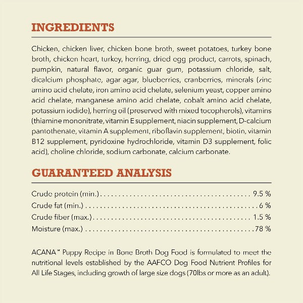 ACANA Puppy Recipe in Bone Broth Canned Dog Food - High Protein Grain-Free Wet Food for Puppies - Perfect for Training, Weaning & Sensitive Stomachs