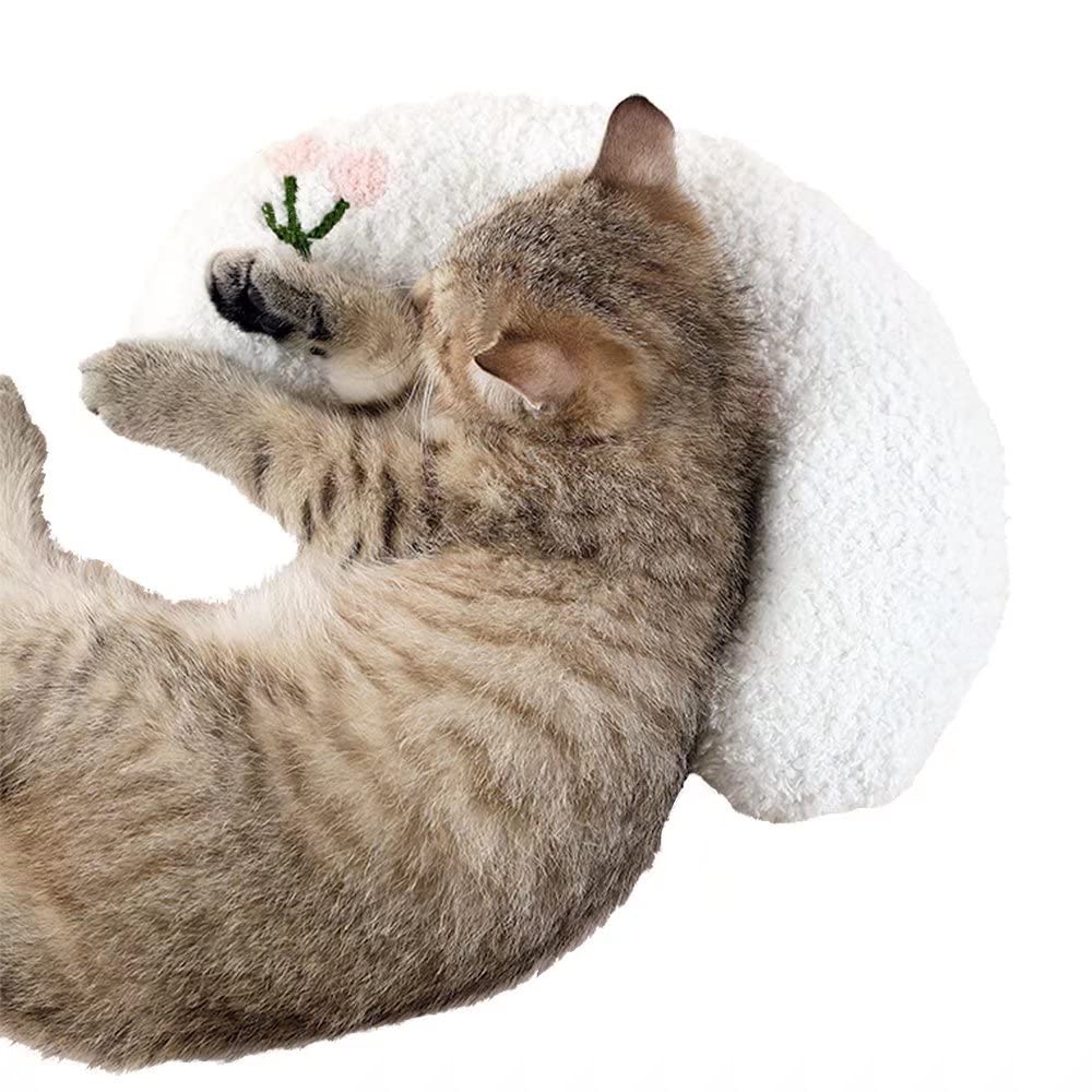 Les Arbres Fair Little Pillow for Cats - Ultra Soft Fluffy Pet Calming Toy, Half Donut Cuddler for Joint Relief & Anxiety, Machine Washable Cat Bed for Sleeping & Comfort - Perfect for Kittens, Senior Cats & Anxious Pets