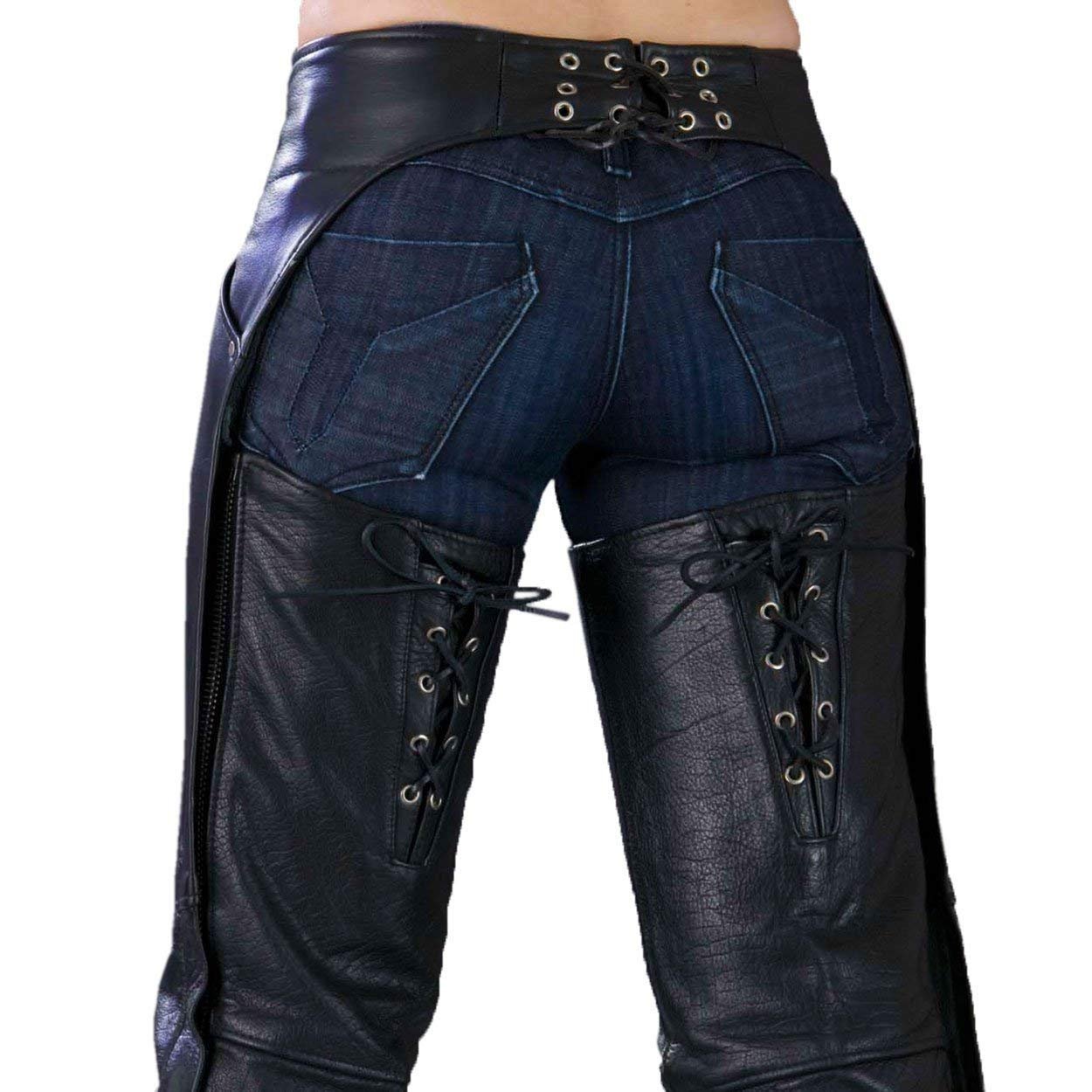 Milwaukee Leather Women's Motorcycle Chaps with Back Lacing - X-Large Size for Riding Comfort | Perfect for Harley Davidson & Cruiser Bikes