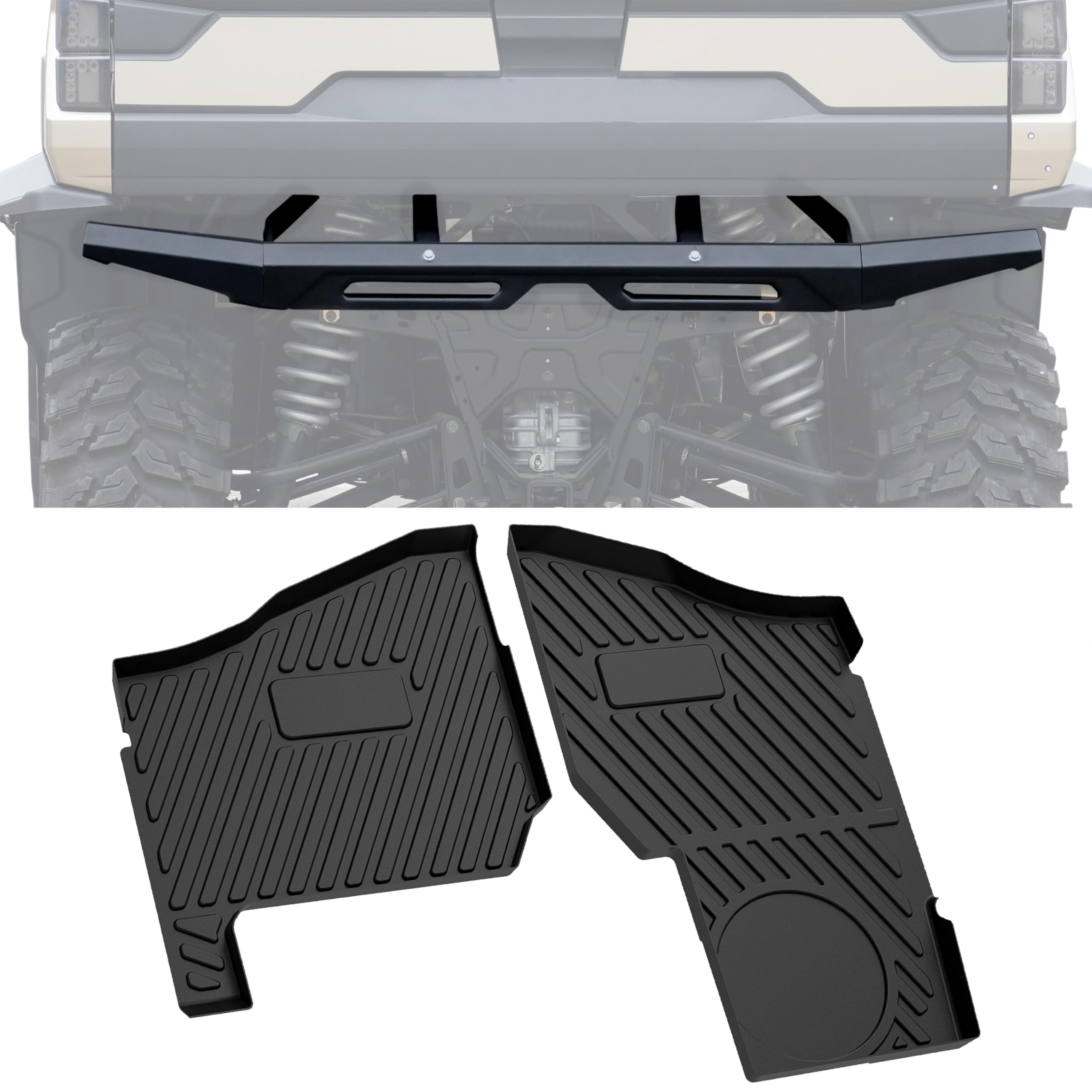 SAUTVS Rear Bumper & Front Floor Mats Kit for Polaris Ranger XP 1000 Crew 1000 Diesel - Durable Off-Road Protection for UTV Accessories | Perfect for Hunting, Farming & Outdoor Adventures