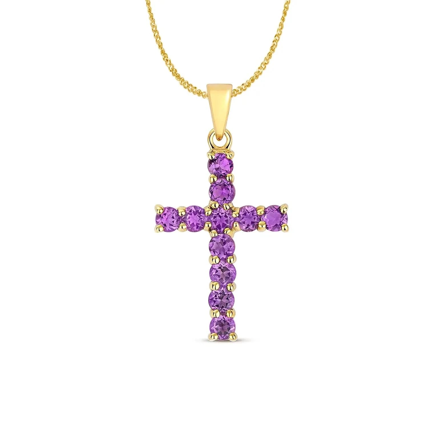 Solid Gold Amethyst Cross Necklace for Women - Elegant Purple Gemstone Jewelry for Church, Weddings & Everyday Wear