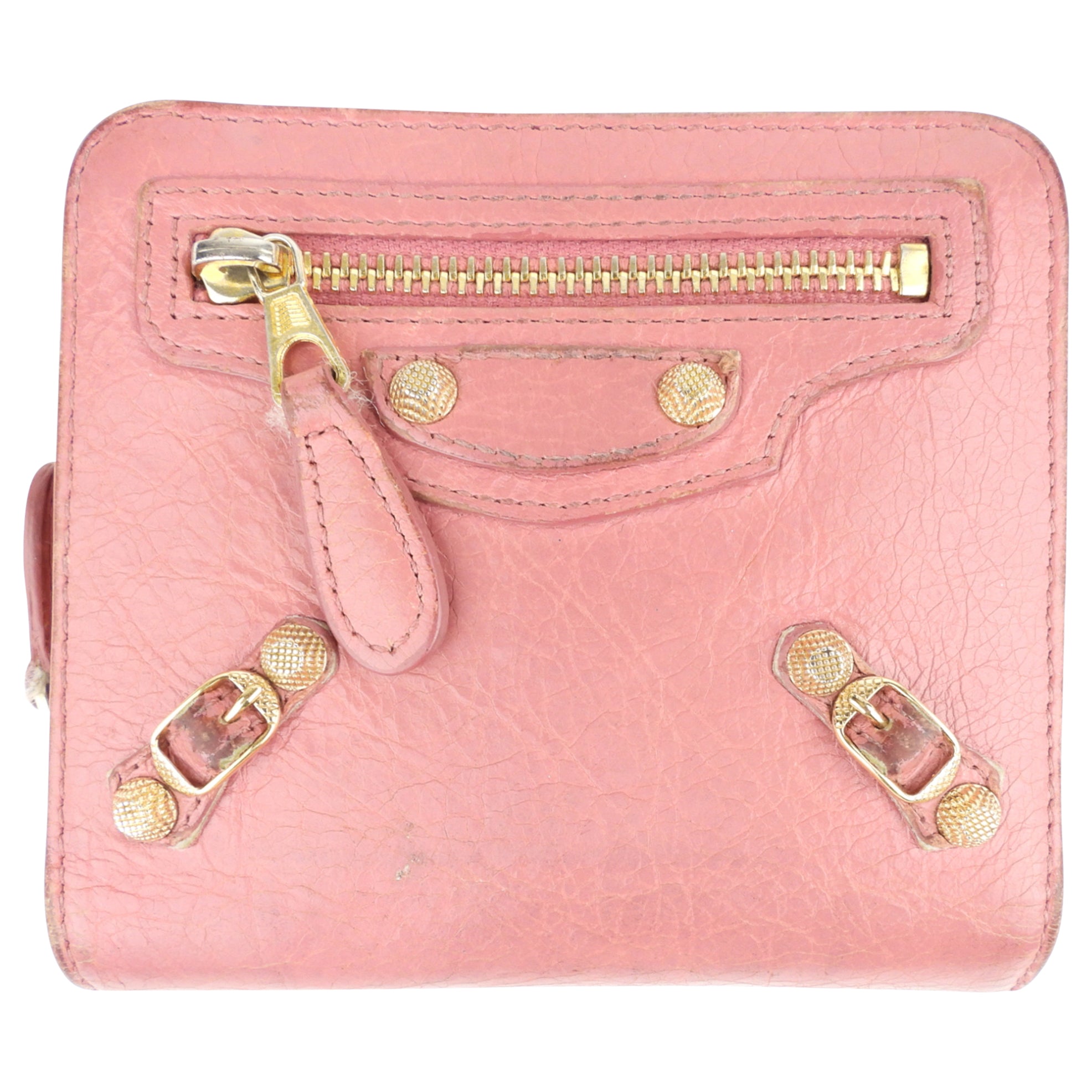 Balenciaga Pink Agneau Leather Moto Classic City Bifold Wallet for Women - Luxury Designer Wallet for Everyday Use & Gift Giving