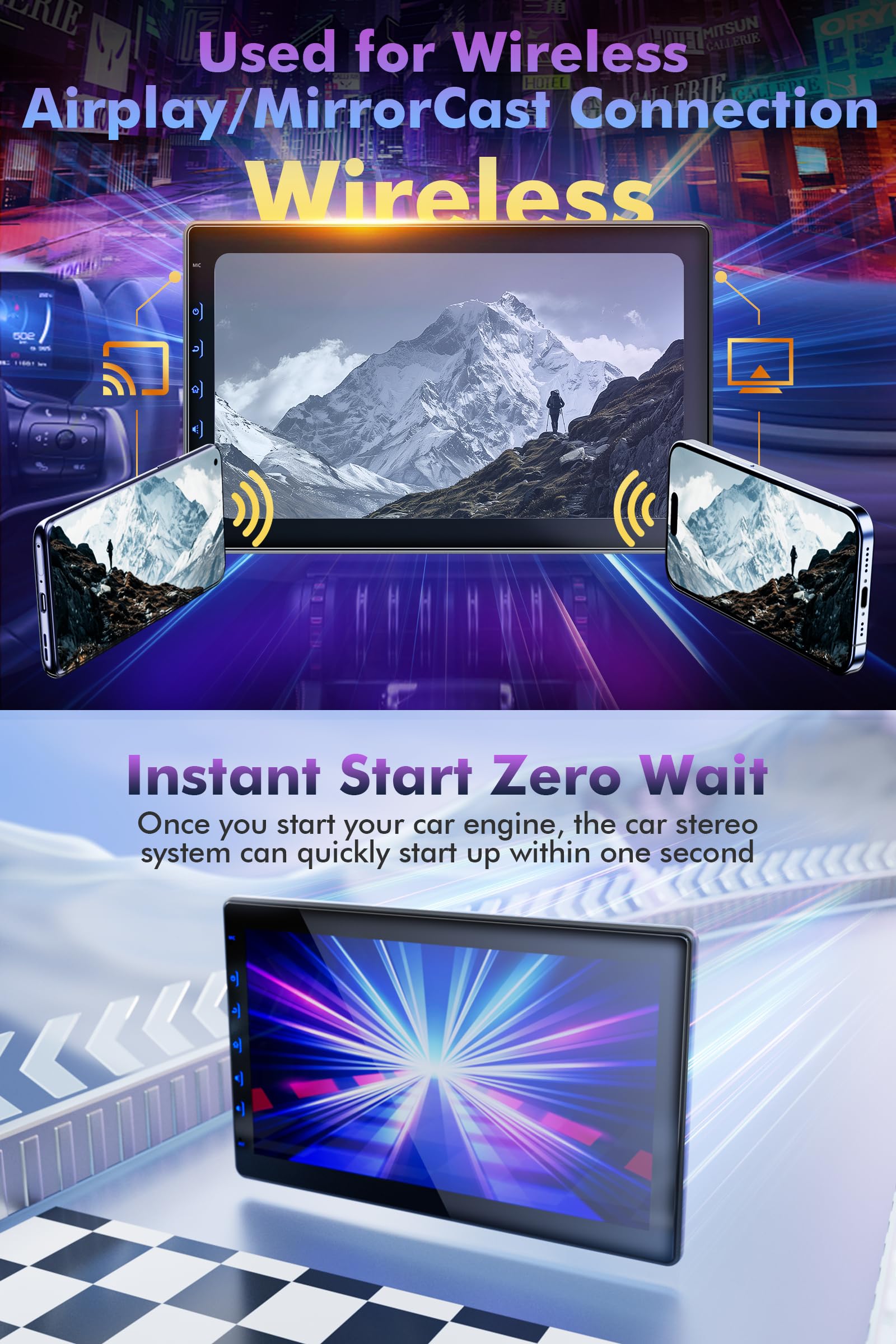 10 Inch IPS Touch Screen Double Din Car Stereo with Wireless CarPlay & Android Auto - Bluetooth Car Radio Receiver with FM, 720P Backup Camera for Seamless Driving & Entertainment