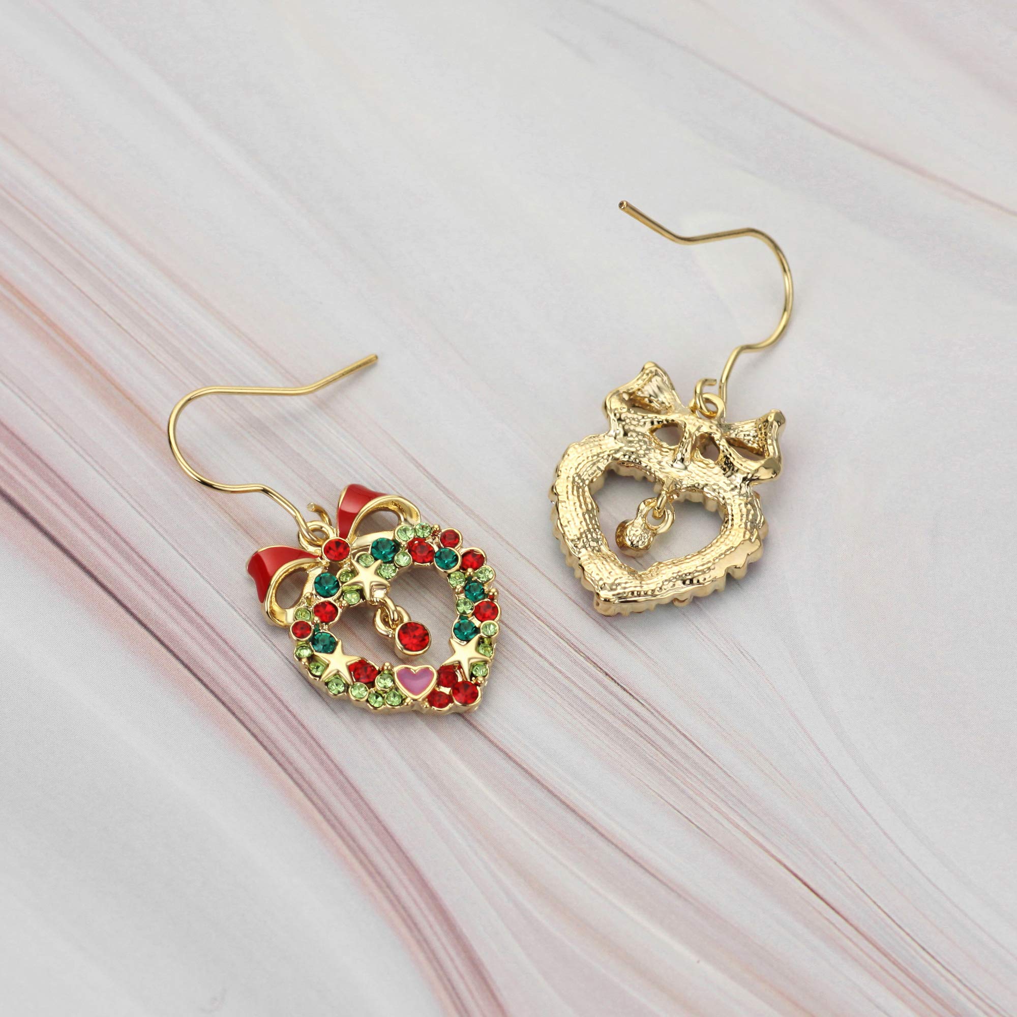 18K Gold Plated Cubic Zirconia Christmas Drop Earrings for Women - Elegant Fishhook Wreath Holiday Jewelry | Perfect for Christmas Parties, Gift Giving & Festive Occasions