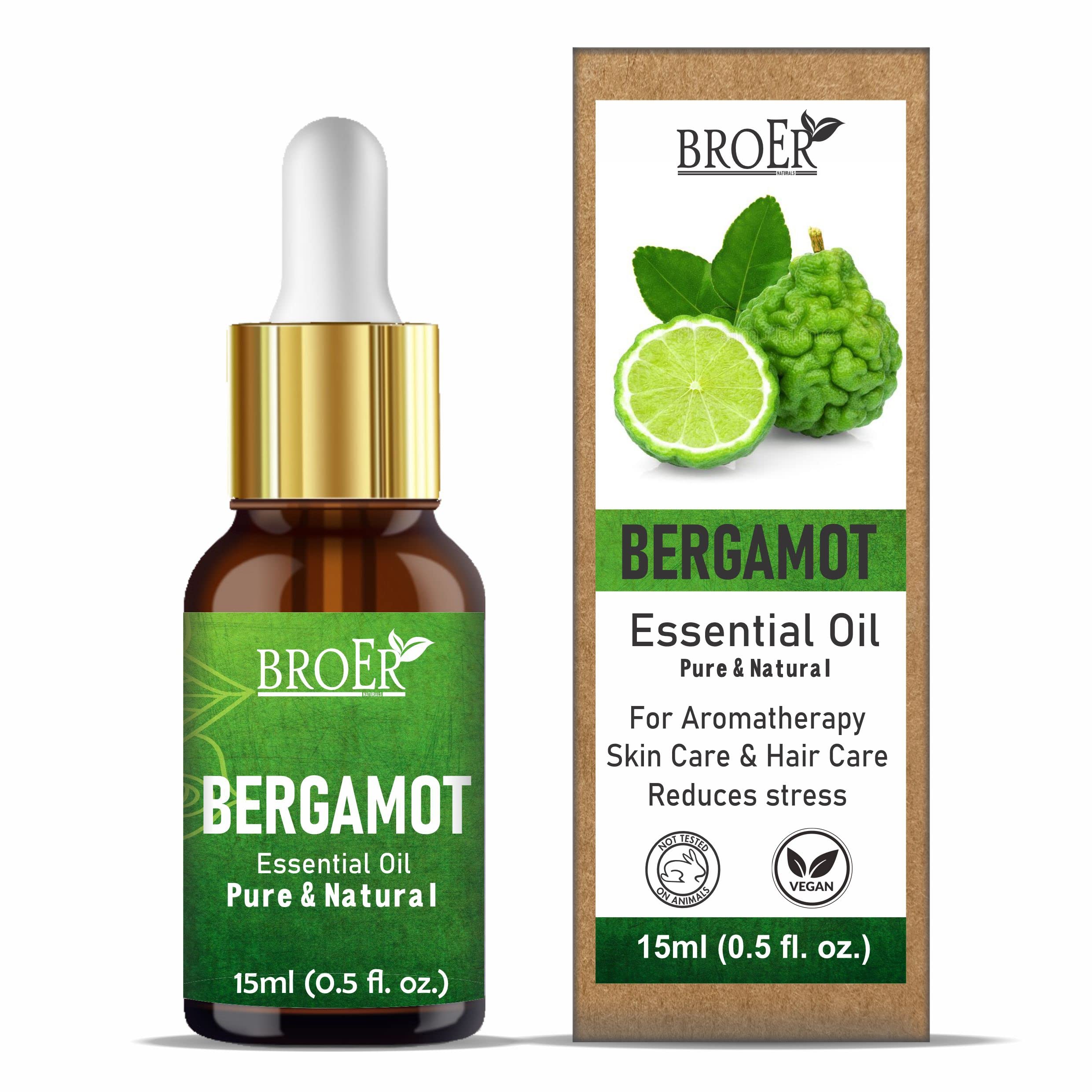 BROER Naturals 100% Pure Bergamot Essential Oil for Skin, Hair Care, Aromatherapy & Candle Making | 15ml Perfume Oil for Home Fragrance, Diffuser & Relaxation | Perfect for Spa, Massage & Stress Relief