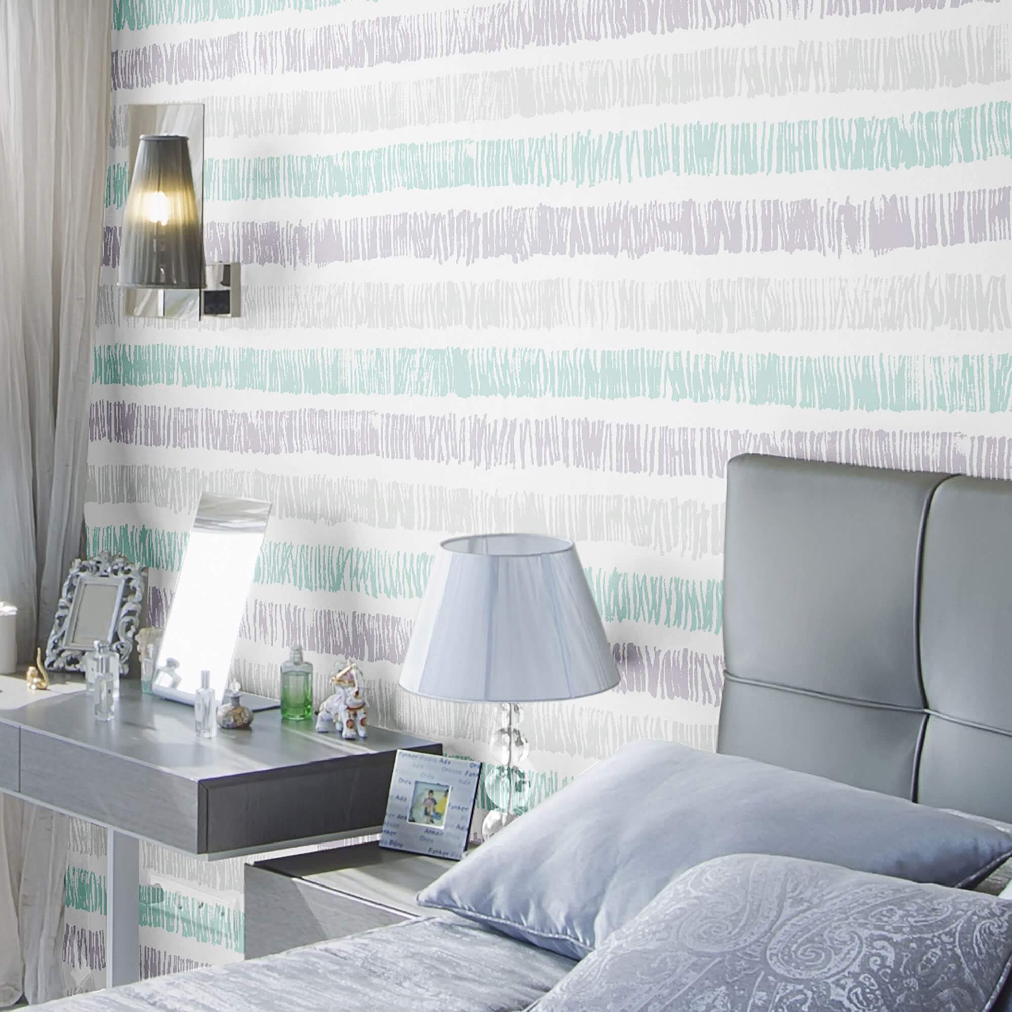 Green and Grey Striped Peel and Stick Removable Wallpaper - Self-Adhesive Decorative Wall Covering for Bedroom, Living Room, Office - Easy to Install & Remove - 1822