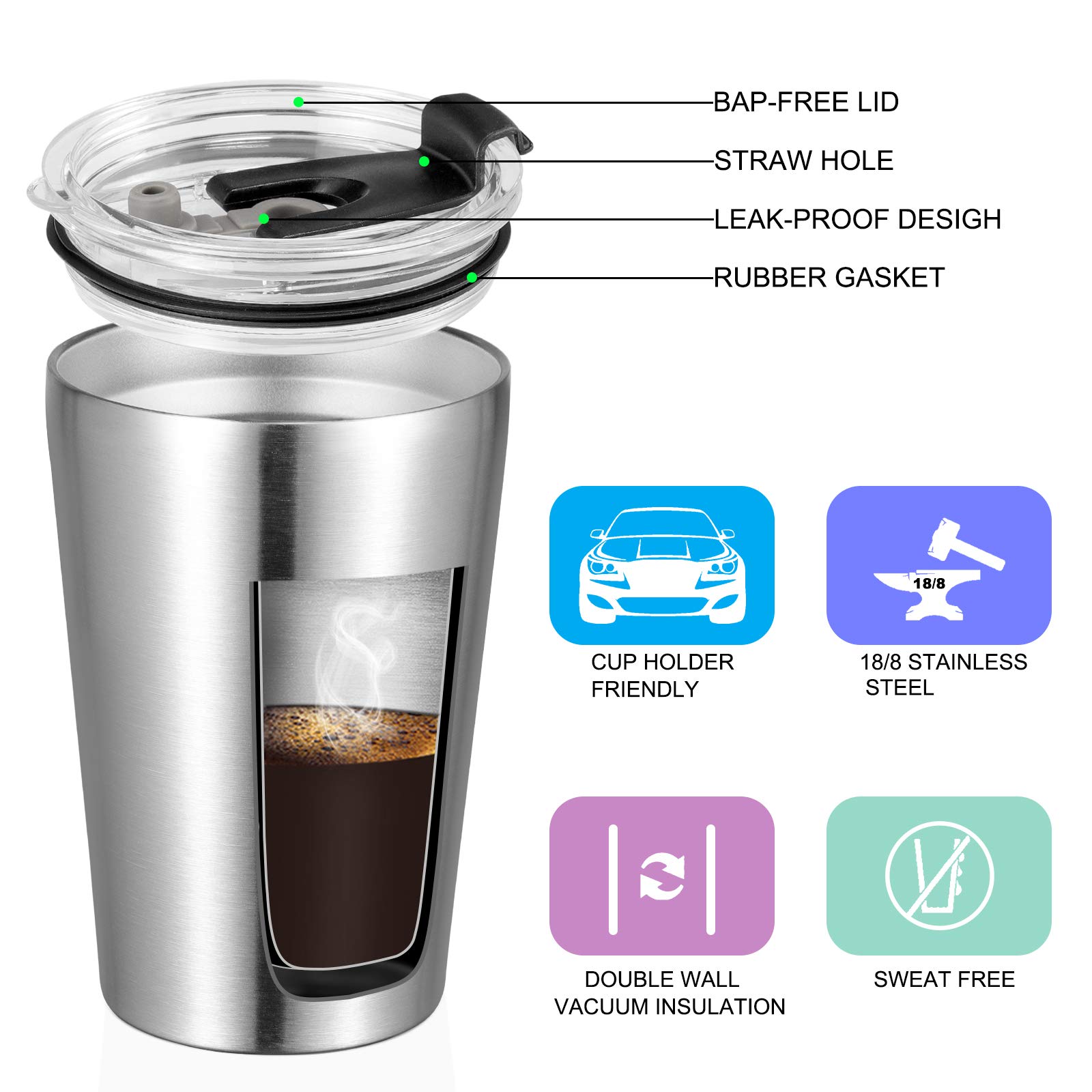 VEGOND 12oz Stainless Steel Tumbler - 12 Pack Bulk Vacuum Insulated Double Wall Travel Mug with Lid & Straw | Reusable Drinkware for Coffee, Iced Tea & Cold Beverages | Perfect for Office, Gym, Camping & Outdoor Activities