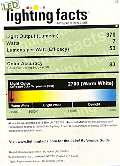 GE 69923 - 7W Dimmable MR16 LED Flood Light Bulb, 2700K Warm White, 25° Beam Angle, 50W Halogen Equivalent - Perfect for Track Lighting, Display Cases & Landscape Lighting