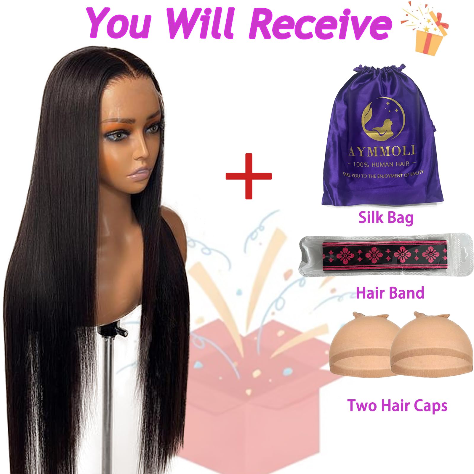 20 Inch Straight Lace Front Wigs Human Hair - Pre Plucked 180% Density Glueless Wigs with 13x4 HD Transparent Lace - Brazilian Virgin Hair for Women - Perfect for Daily Wear, Cosplay & Special Occasions