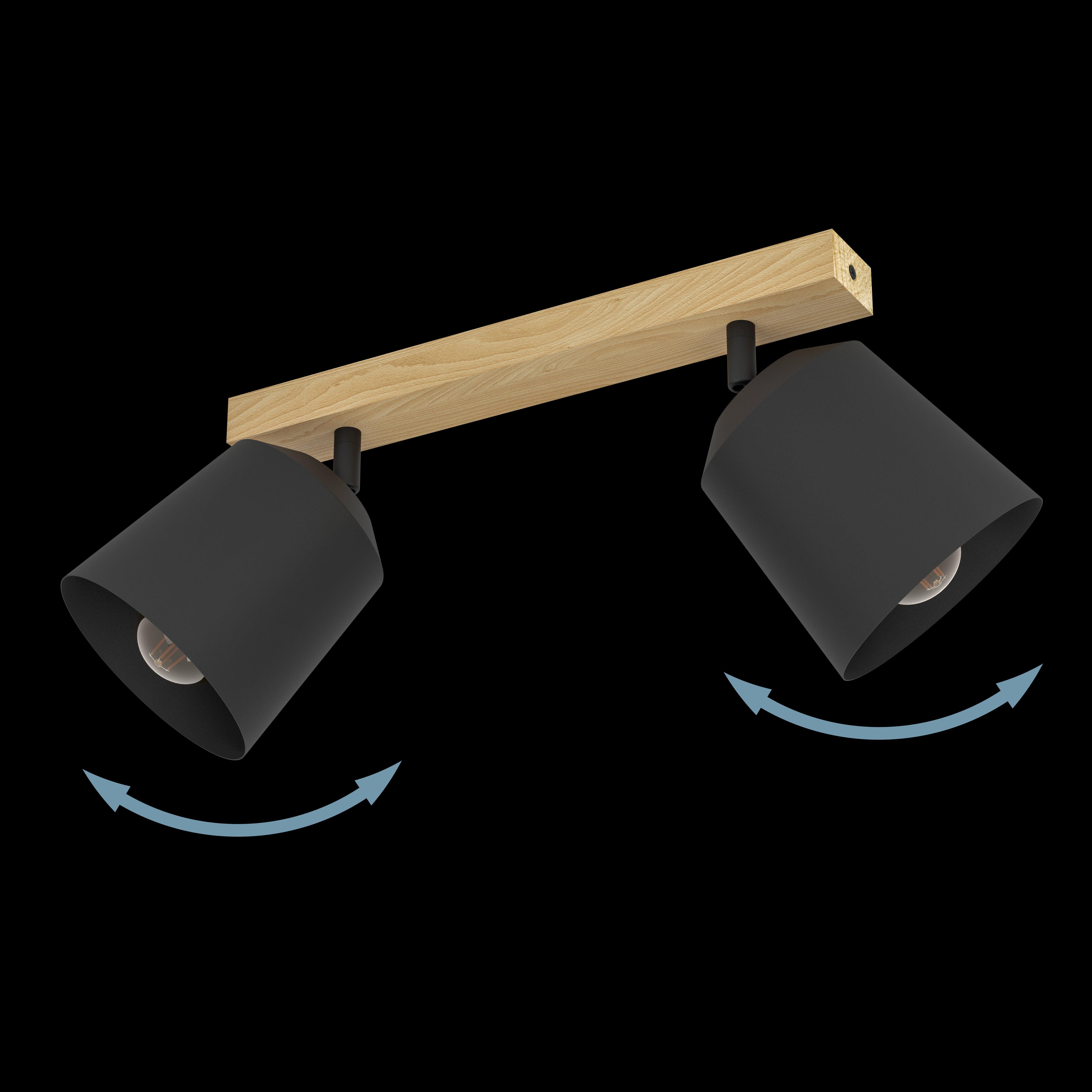 Eglo Cotorro 2-Light Wood & Black Modern Bar Spotlight - Perfect for Kitchen Island, Dining Room, and Living Room Lighting