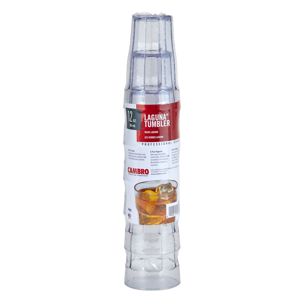 Cambro LT12SW6152 Laguna Fluted Tumbler - 12 oz Clear Plastic Cups, Pack of 6 - Perfect for Restaurants, Cafes, and Home Beverage Serving