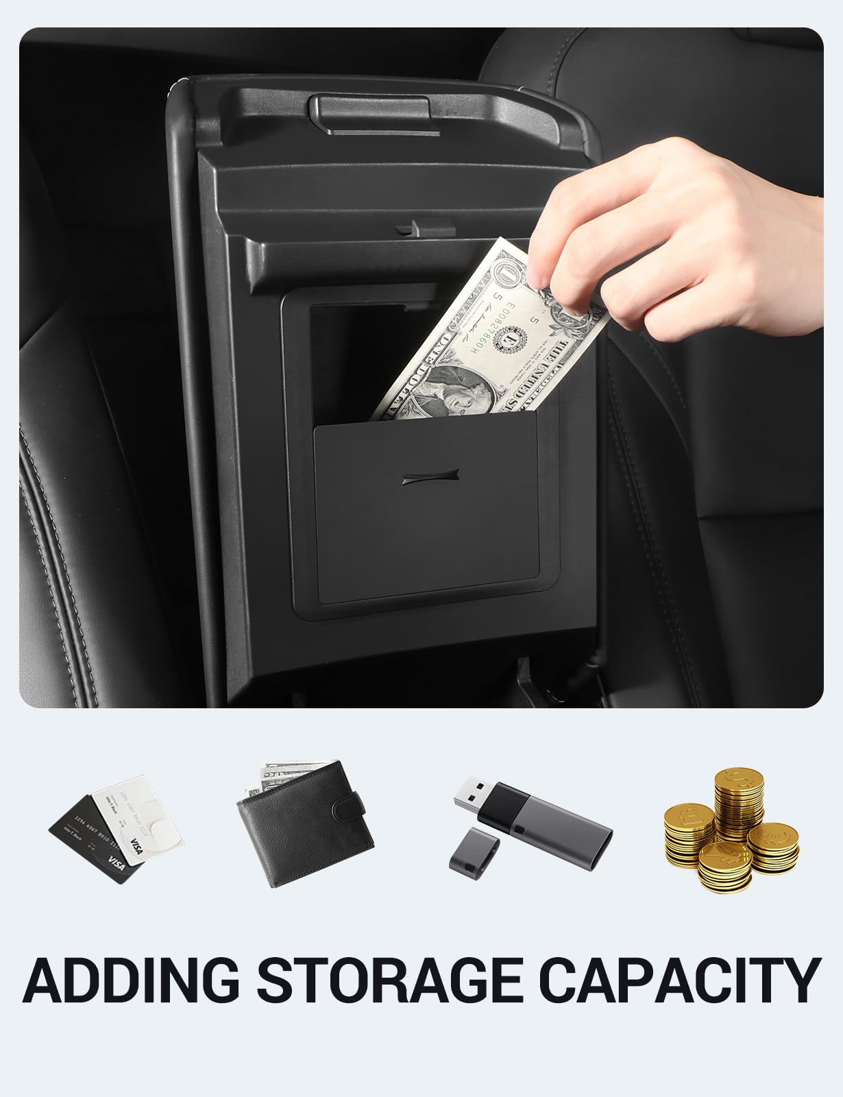 BASENOR Tesla Model 3 & Y Jack Pad & Armrest Hidden Storage Box - Premium Accessories for Tesla Owners | Perfect for Road Trips & Car Organization