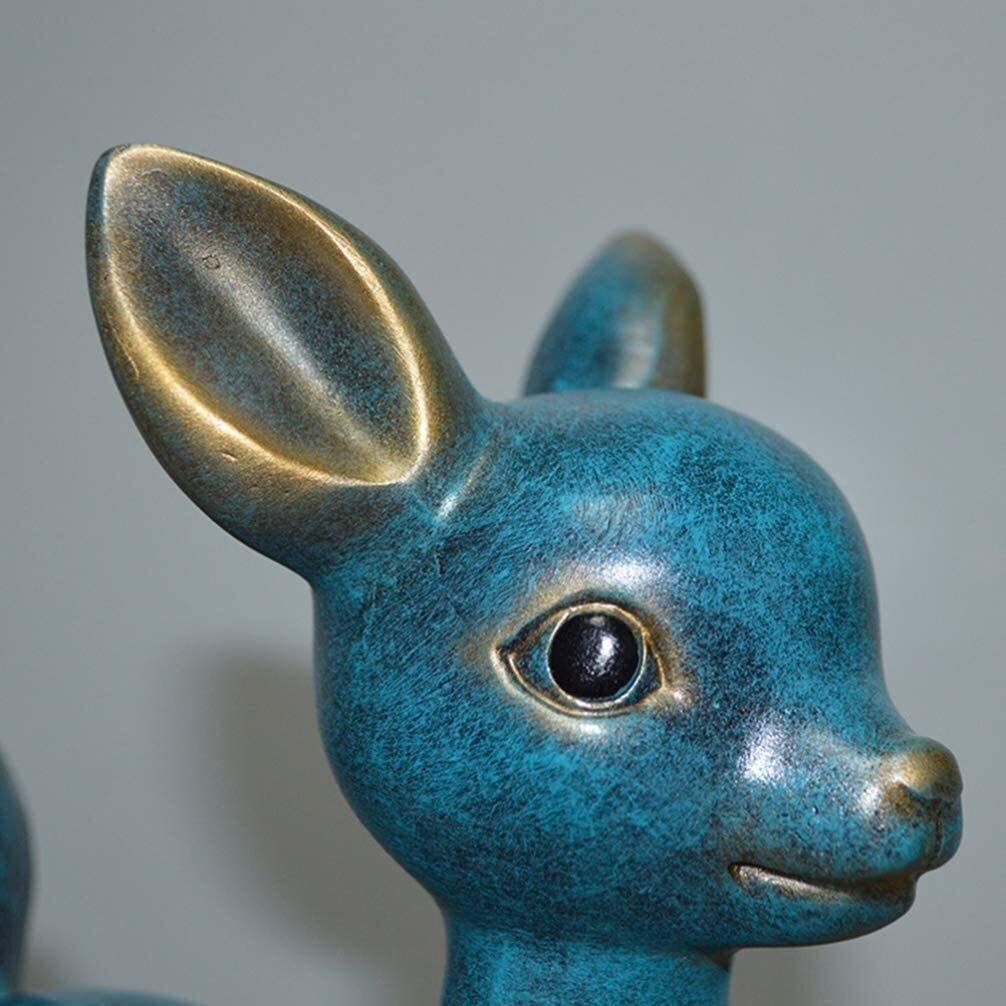 Blue Reindeer Lovers Statue Set - 2PCS Resin Animal Sculpture for Tabletop, Home Decor, Wedding Gift & Art Collection | Perfect for Christmas Decor, Couples Gifts, and Desktop Display