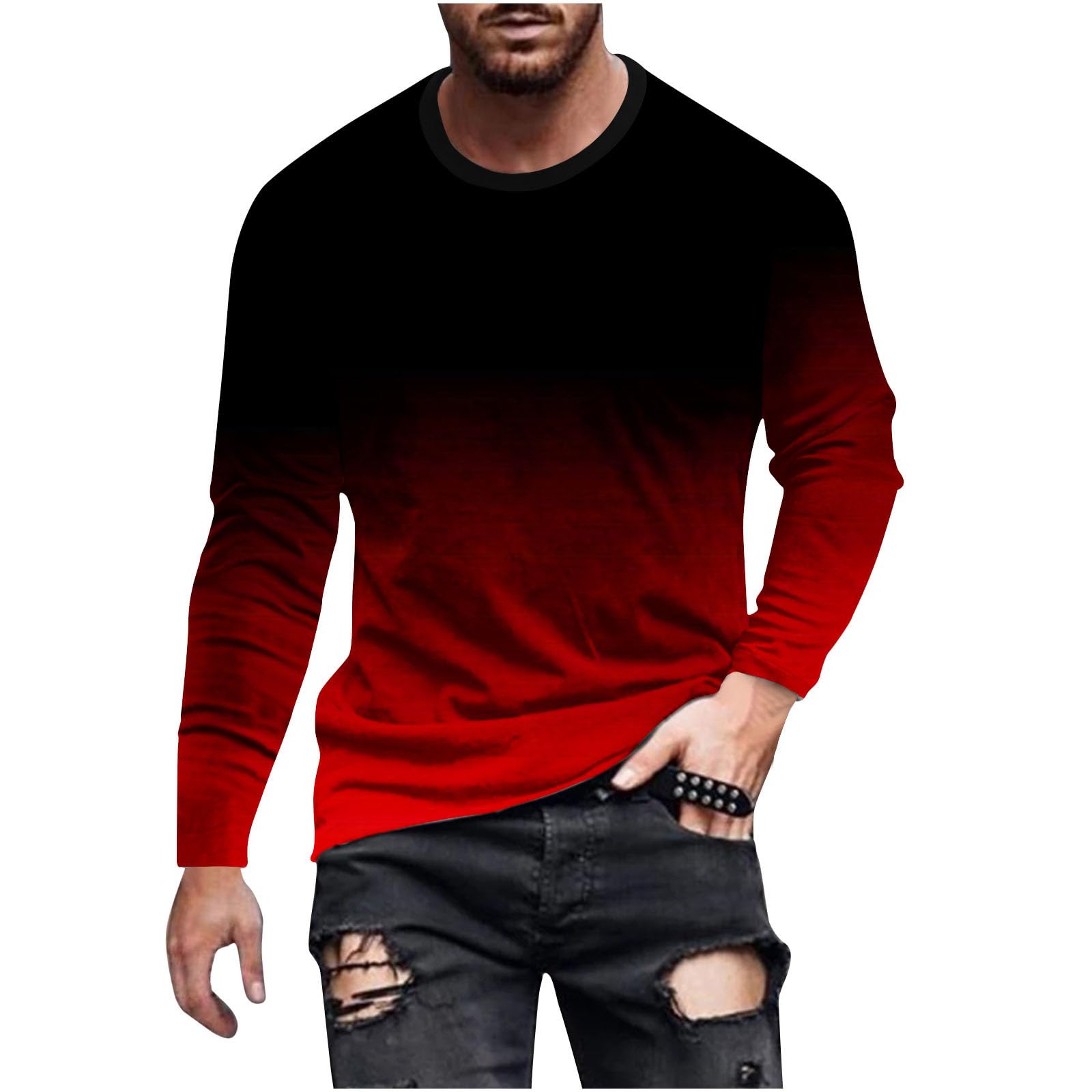 Muscularfit Men's Long Sleeve Graphic Pullover Sweatshirt - Casual Gradient Color Loose Fit Athletic Tee for Fall Fashion | Gym, Workout, Streetwear & Everyday Wear