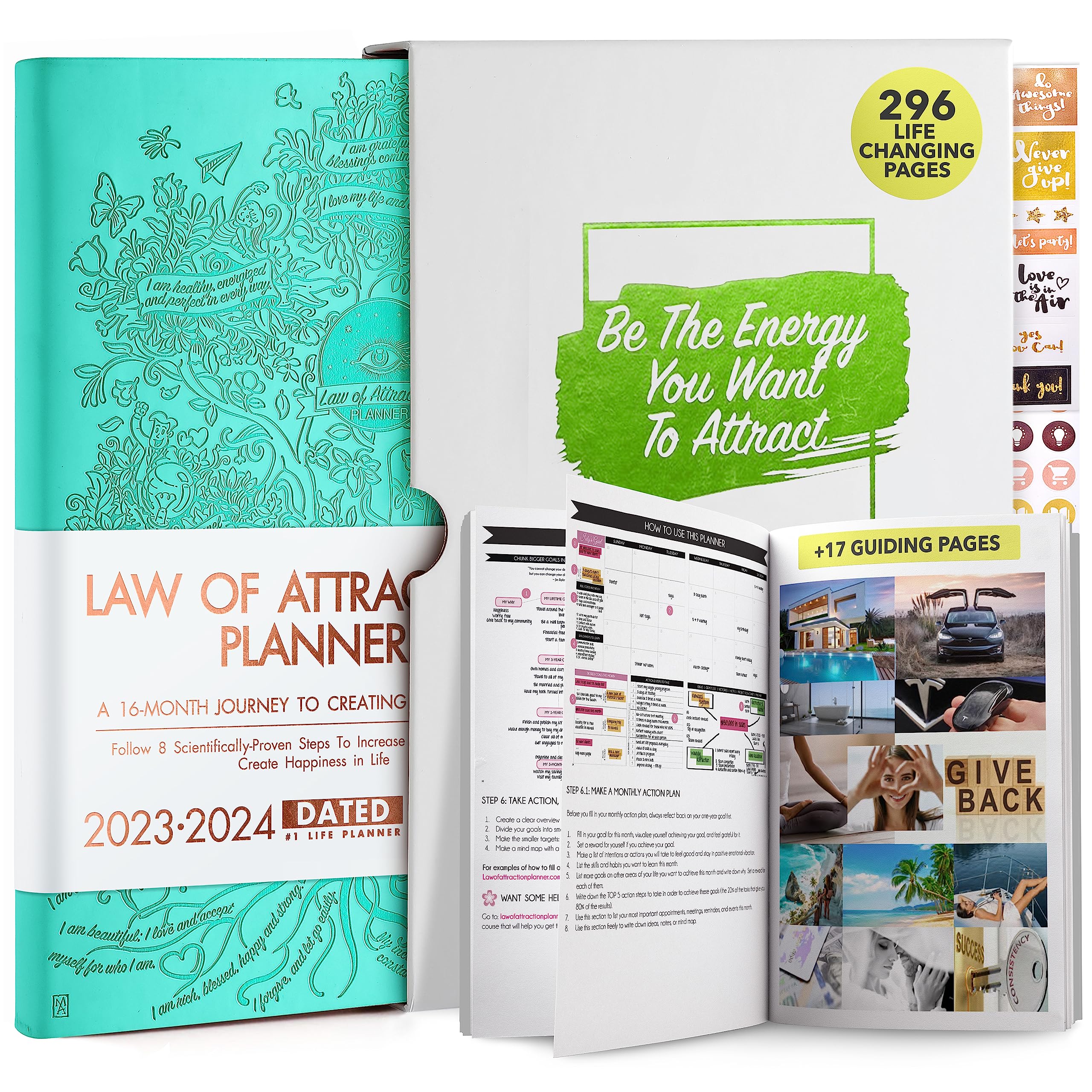 Law of Attraction Planner 2023-2024 | 16-Month Weekly & Monthly Productivity Planner with Hourly Schedule | ADHD Friendly Work Planner for Focus & Happiness | Includes Motivational Stickers | B5 Size | Perfect for Goal Setting, Time Management & Personal Growth