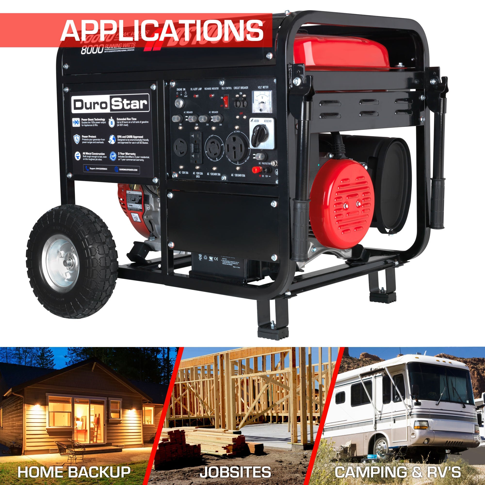 10,000 Watt Portable Gasoline Generator - Powerful Backup Power for Home, Camping & Emergencies
