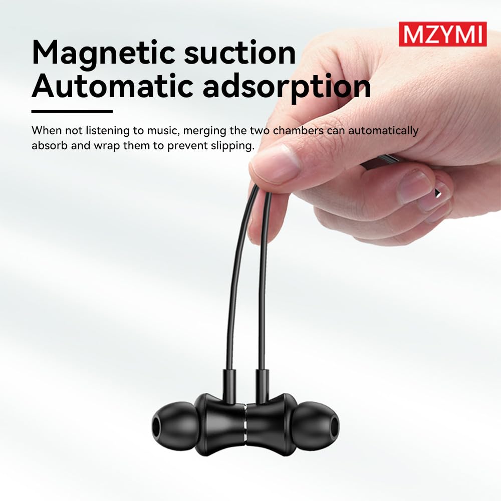 MZYMI Wireless Bluetooth Neckband Headphones - 200H Extra Long Battery Life, Stereo Sound, Built-in Mic, IPX5 Waterproof, Balanced Armature Drivers for Sports & Workout (Black) | Perfect for Running, Gym, Commuting & Office Use