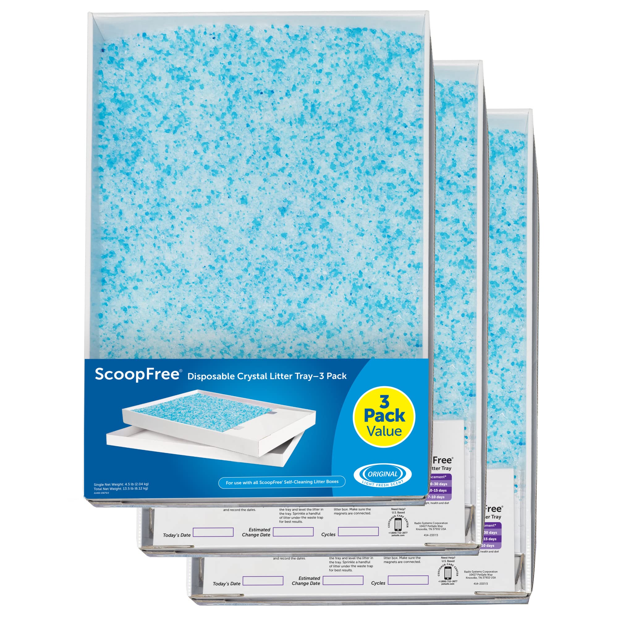 PetSafe ScoopFree Crystal Litter Tray Refills - Premium Blue Crystals, 3-Pack | Leak Proof & Low Tracking | Instant Odor Control | Perfect for Multi-Cat Homes & Small Spaces