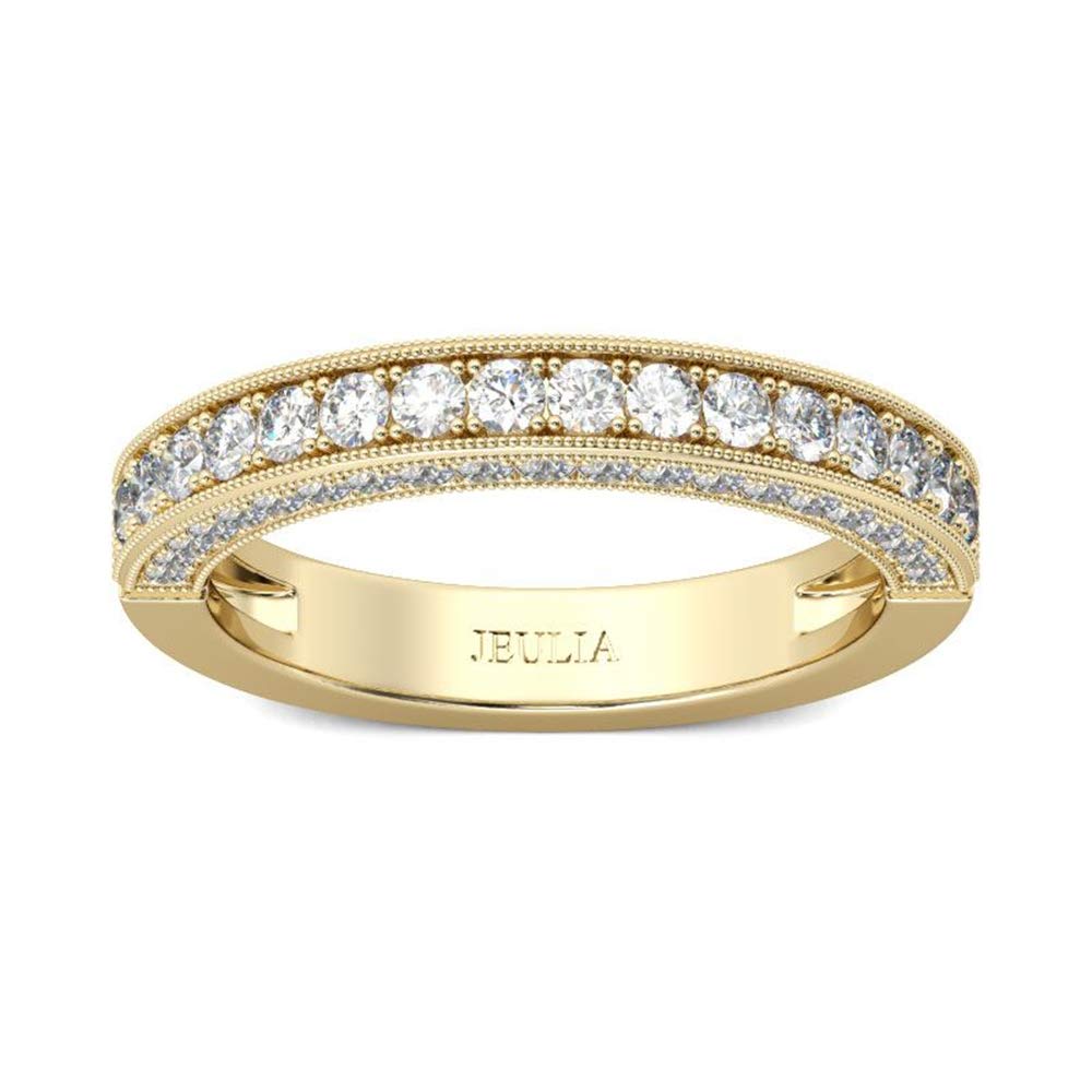 Jeulia 14K Gold Plated Sterling Silver Round Cut Women's Band Ring - Perfect for Engagement, Wedding, Anniversary, Birthday Gifts for Girlfriend & Wife (Includes Jewelry Box) | Elegant Jewelry for Special Occasions & Daily Wear