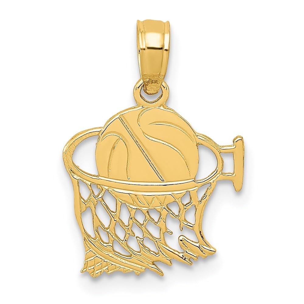 14K Yellow Gold Basketball Net Pendant Necklace for Men & Women - Diamond2Deal | Perfect Gift for Basketball Fans, Athletes & Graduation