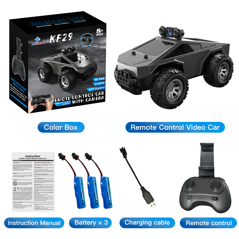 KFPLAN KF29 1:28 Scale Tesla Model FPV RC Car with HD Camera & Real-Time Video Transmission - Remote Control Racing Car for Kids & Adults, Indoor & Outdoor Play, Drifting & Stunt Performance