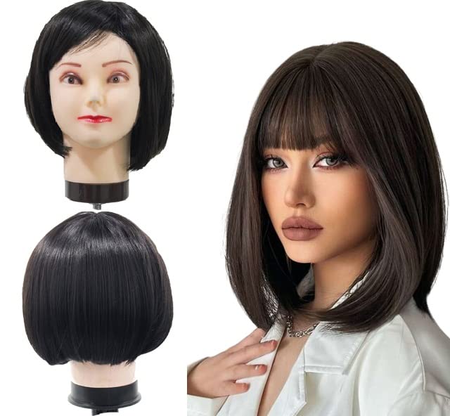Natural-Looking Short Synthetic Wigs for Women & Girls - Dark Brown Full Head Wig (Pack of 1) | Perfect for Daily Wear, Cosplay & Hair Loss Solutions