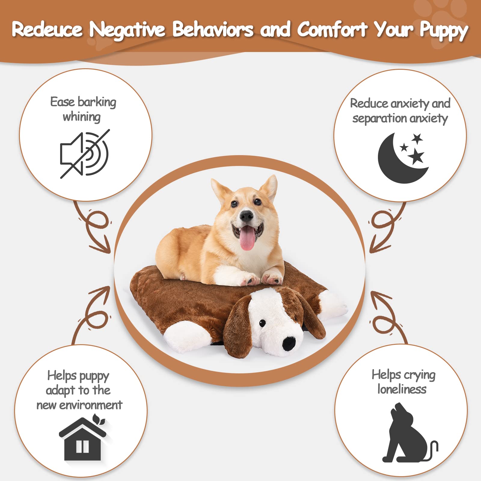**Calming Heartbeat Stuffed Animal Toy for Dogs – Anxiety Relief, Crate Training & Sleep Aid – Soft Plush Puppy Comfort Toy for Stress Relief, Separation Anxiety, and Cuddling (Perfect for New Puppies, Travel, and Bedtime Comfort)**