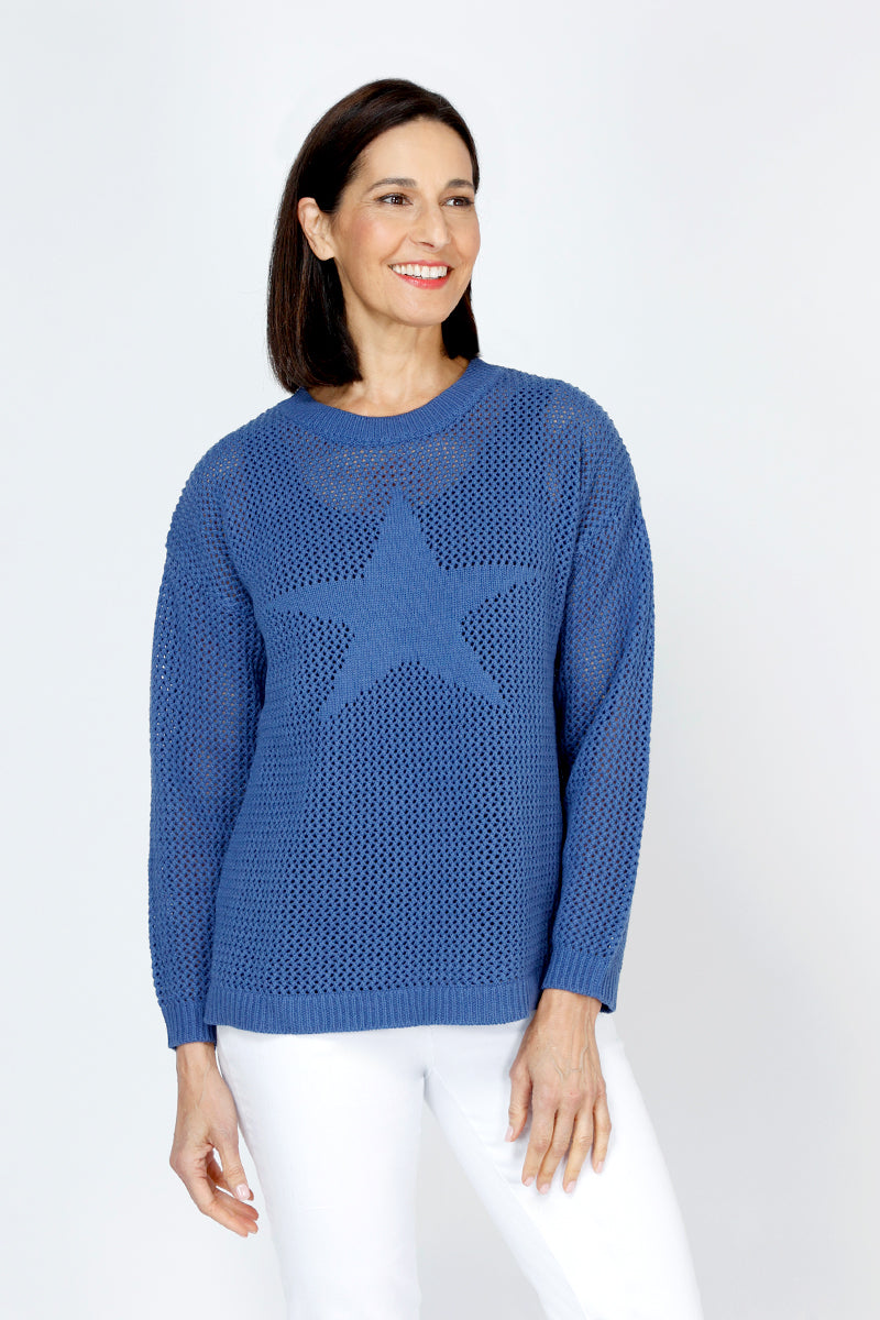 8-Star Embroidered Sweater for Women - Cozy Knit Pullover with Unique Design - Perfect for Casual Outfits, Office Wear & Holiday Parties