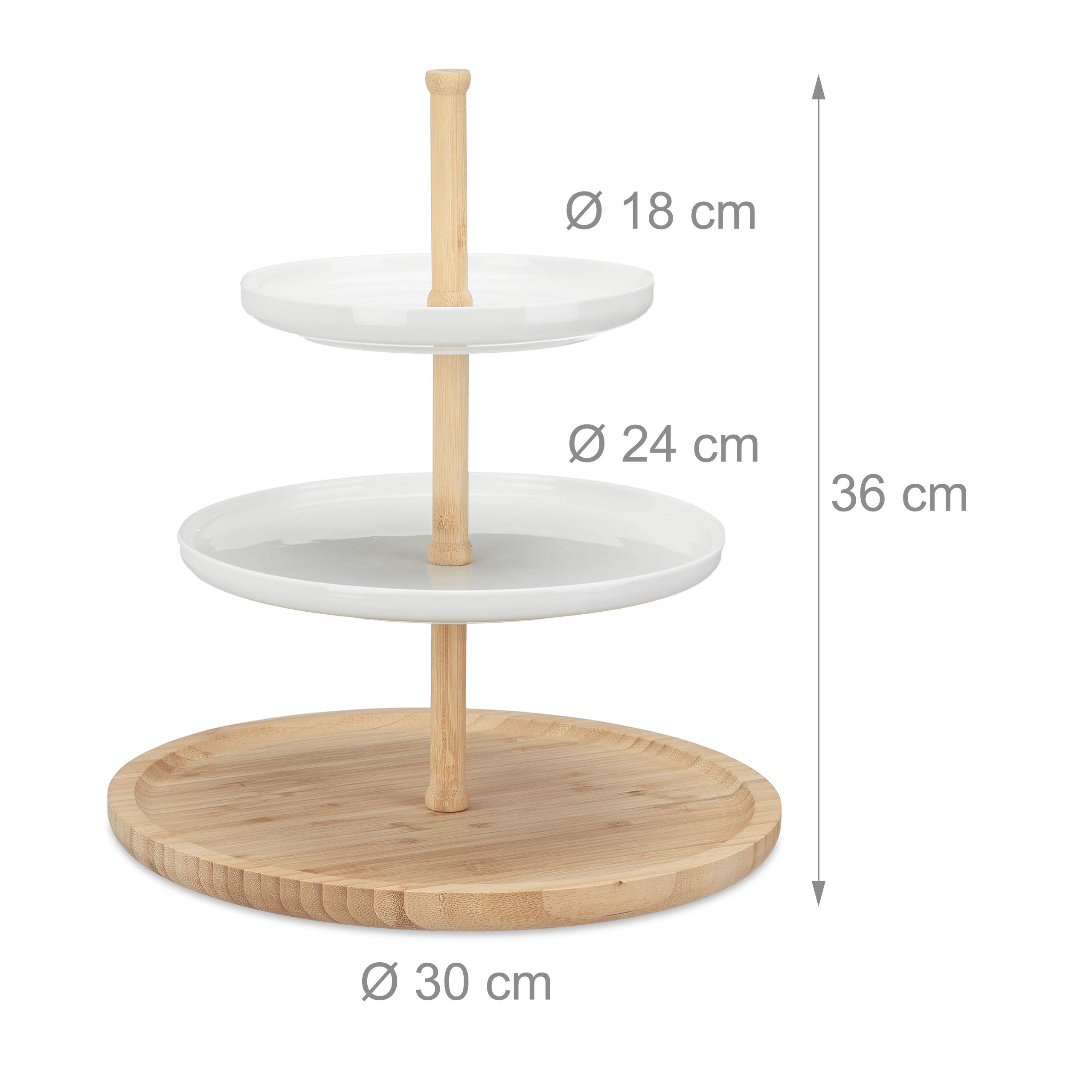 3-Tier Bamboo and Ceramic Serving Tray - 30x36cm Elegant Display Stand for Cookies, Fruits, Snacks | Perfect for Tea Parties, Kitchen Countertops & Dining Table Decor