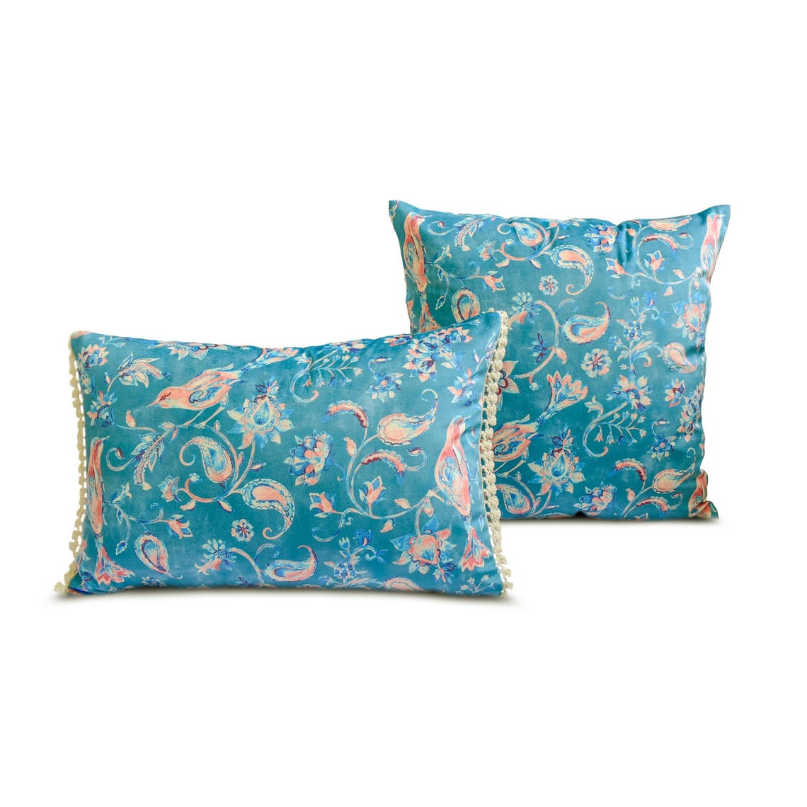 Birdsong Embrace Blue Velvet Throw Pillow Cover - Soft Luxury Decorative Cushion Case for Sofa, Bed, Living Room & Home Decor